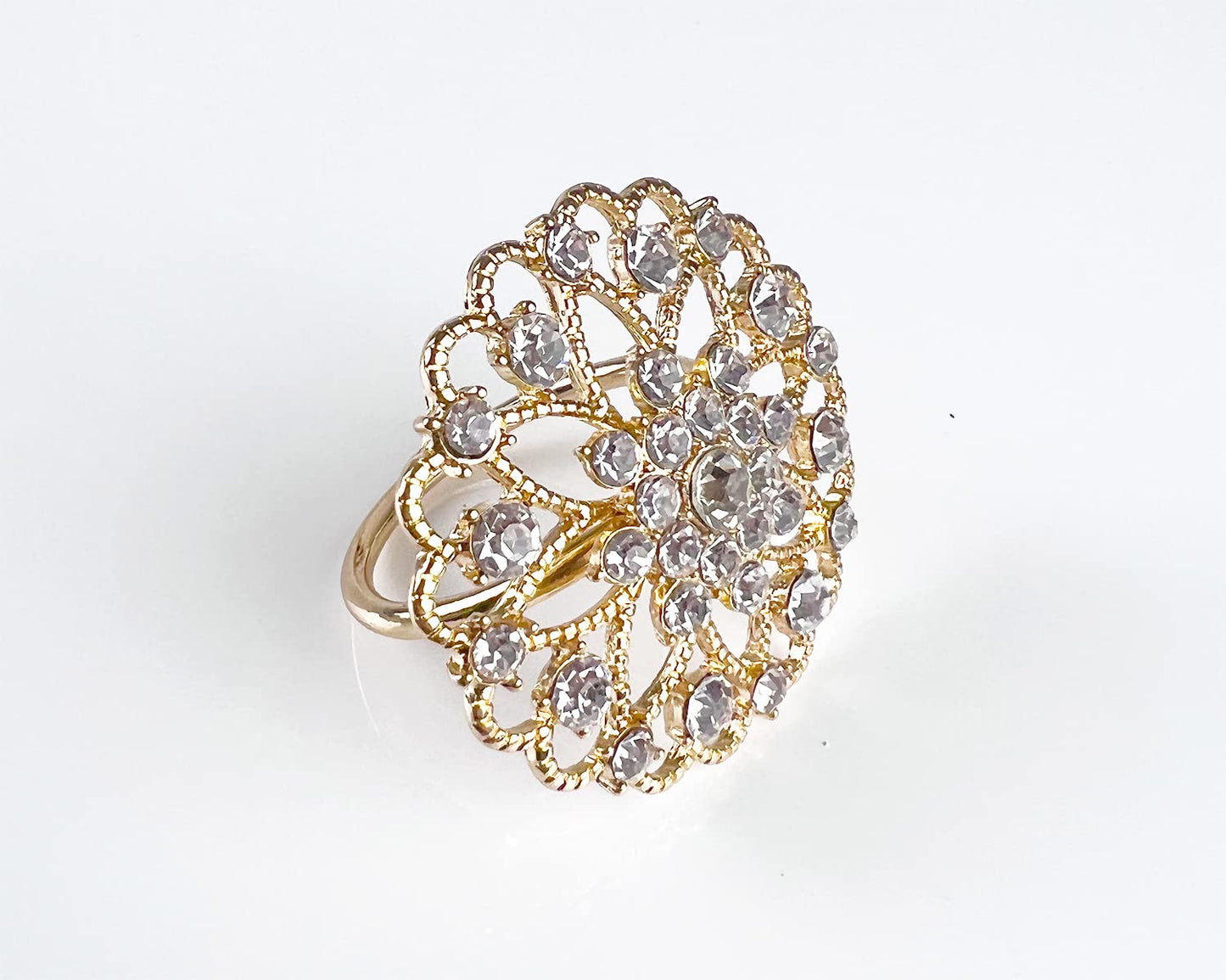 Fennco Styles Rhinestone Crystal Flower Napkin Rings Wedding Holiday Table Decoration - Set of 4