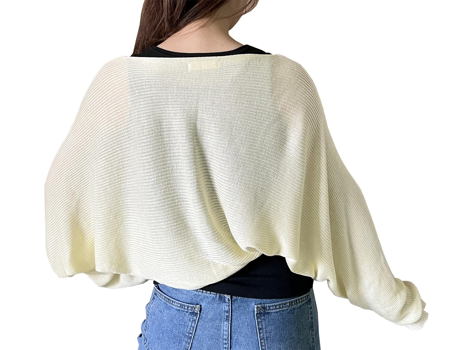 stylesilove Women Lightweight Ribbed Knit Bolero Shrug Long Sleeve Solid Cardigan Soft Sweater Open Front Cape Shawl