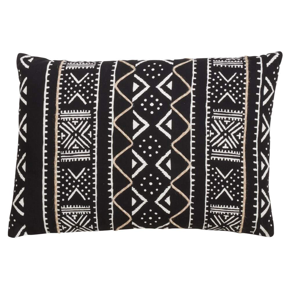 Fennco Styles Tribal Mud Cloth 100% Cotton Decorative Throw Pillow Cover 14 x 20 Inch - Black Geometric Pillow Case for Couch, Living Room and Bedroom Décor