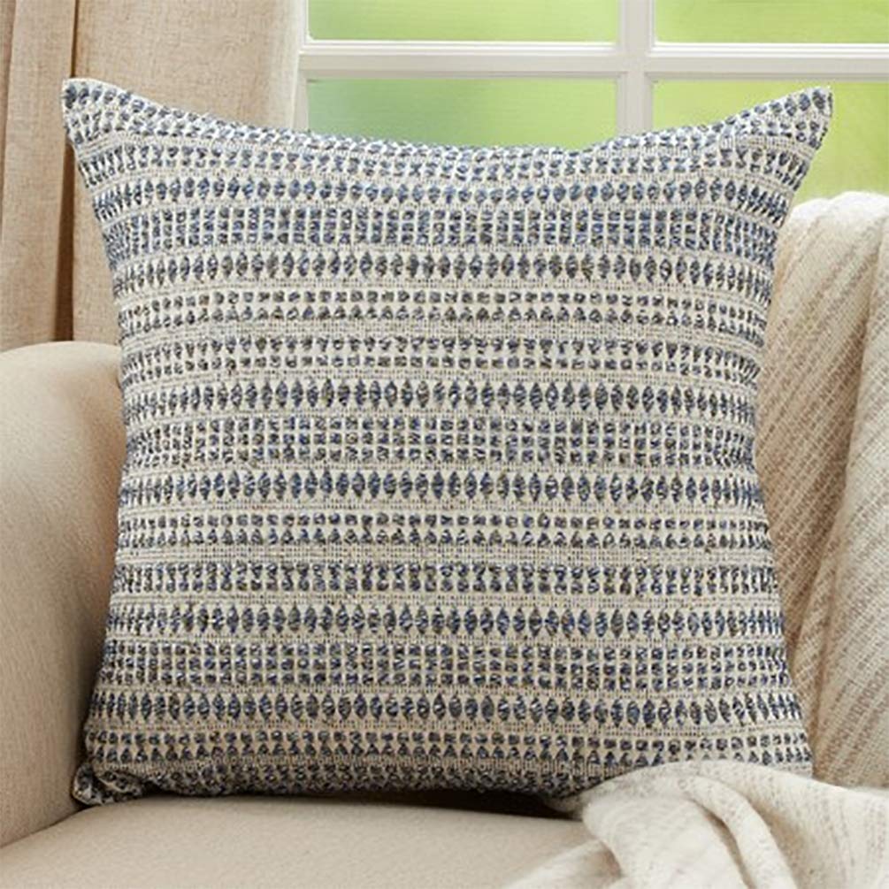 Fennco Styles Modern Woven Line Decorative Throw Pillow Cover 22" W x 22" L - Blue Cushion Case for Home, Couch, Living Room, Bedroom and Office Décor