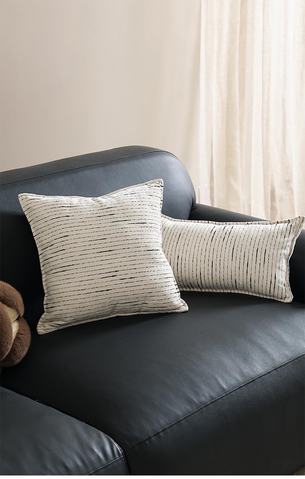 Fennco Styles Black Stripe Chenille Decorative Filled Throw Pillow - White Woven Soft Cushion for Home, Couch, Bedroom, Living Room and Office Décor