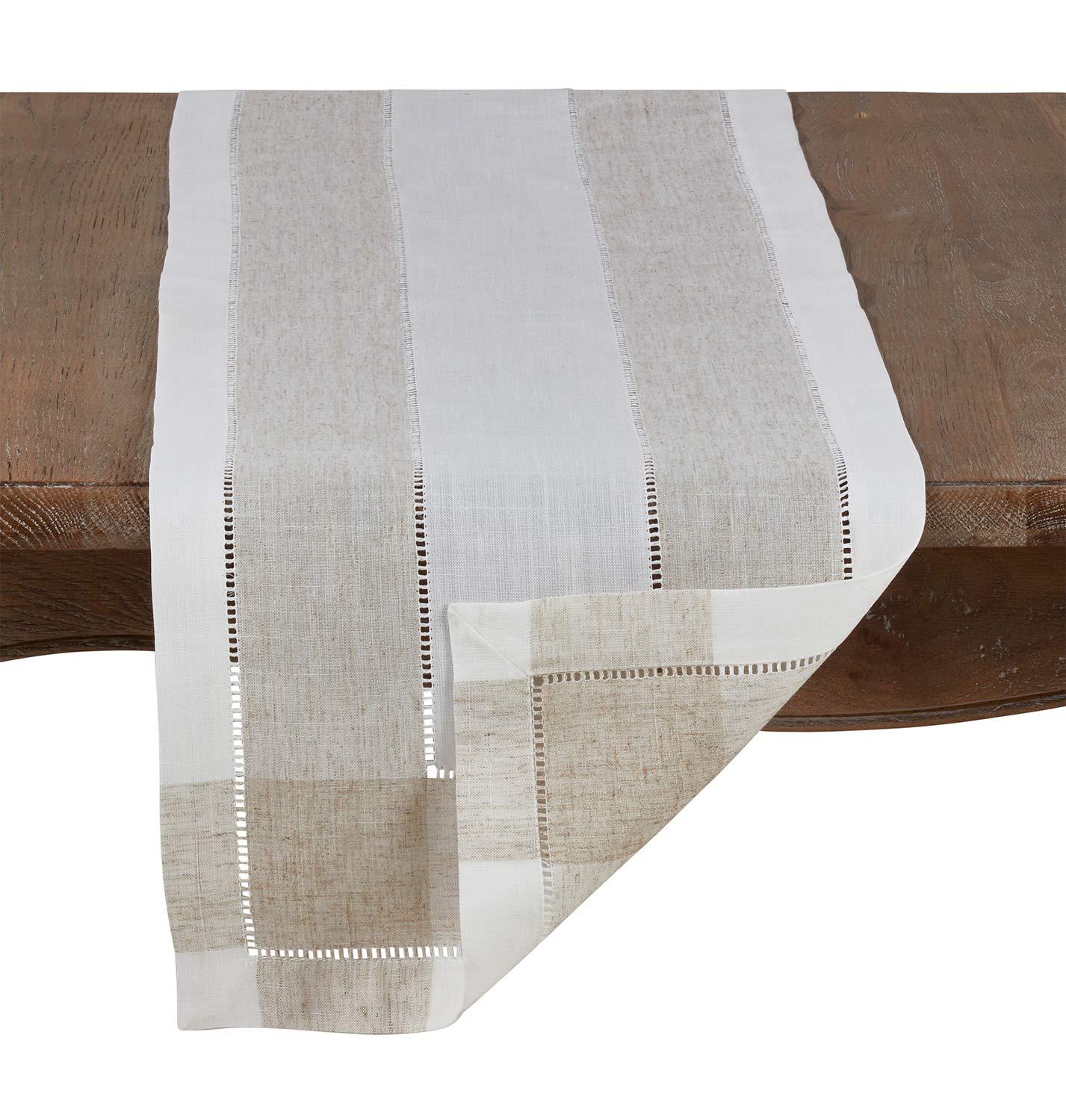 Fennco Styles Hommage Brodé Collection Cottage Lemon Embroidery Border Hemstitch Table Runner 15 x 70 Inch – Ivory Table Cover for Wedding, Banquet, Tea Party and Home Décor