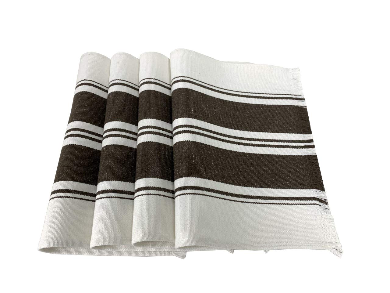 Fennco Styles Netural Stripes Fringe Canvas Cotton Table Runner 14 x 71 Inch - Grey Striped Table Cover for Home Décor, Dining Table, Farmhouse, Everyday Use and Special Occasion