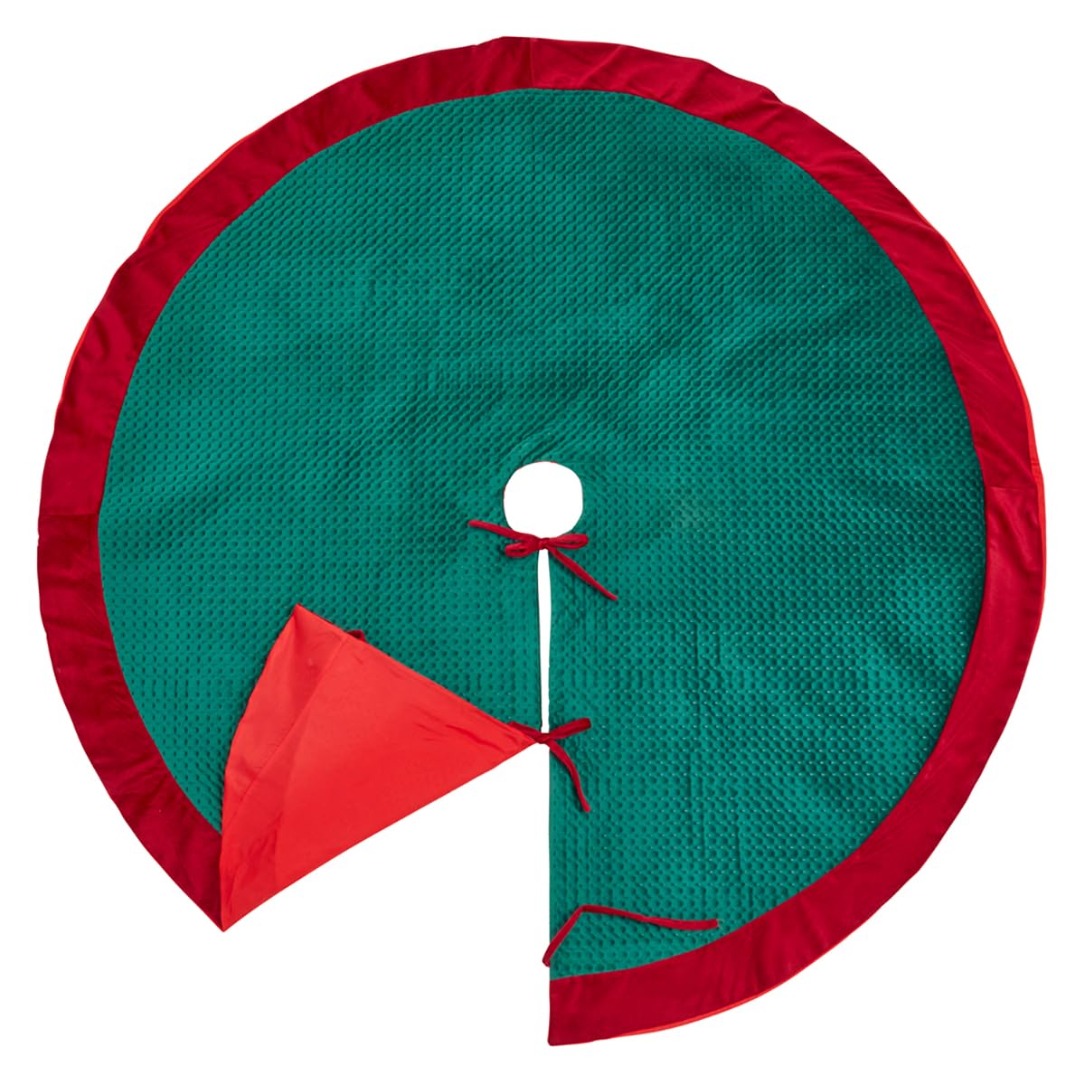Fennco Styles Red and Green Pinsonic Velvet Christmas Tree Skirt 60" Round - Traditional Tree Skirt for Home, Holiday Tree, Indoor Outdoor and Special Occasion
