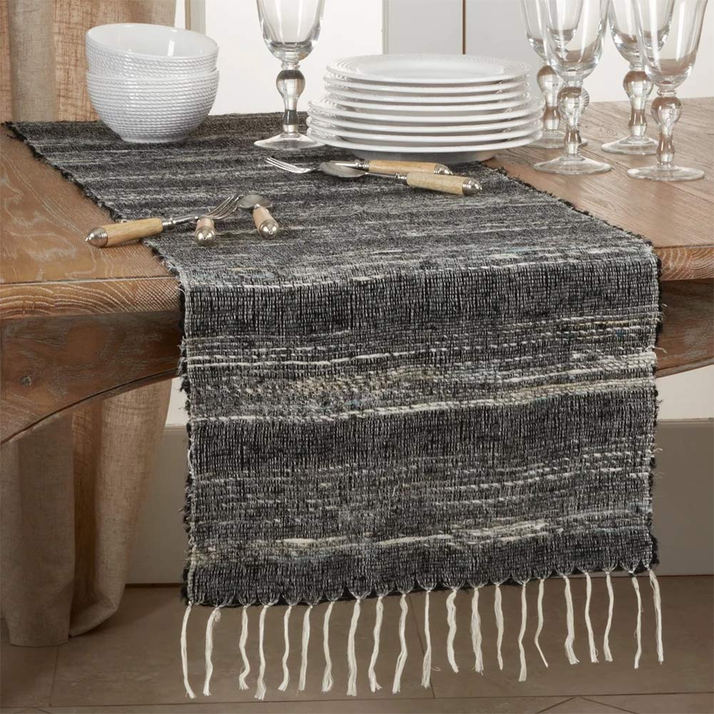 Fennco Styles Homey Cotton Table Runner with Stripes 16 x 72 Inch – Black Table Cover for Home Décor, Dining Table, Banquets, Holidays and Special Events