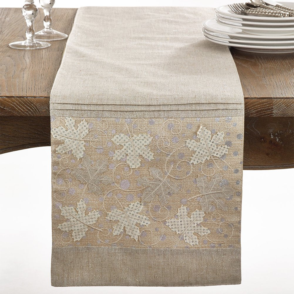 Fennco Styles Applique Maple Leaves Table Runner - Natural - 13"x72" Rectangular