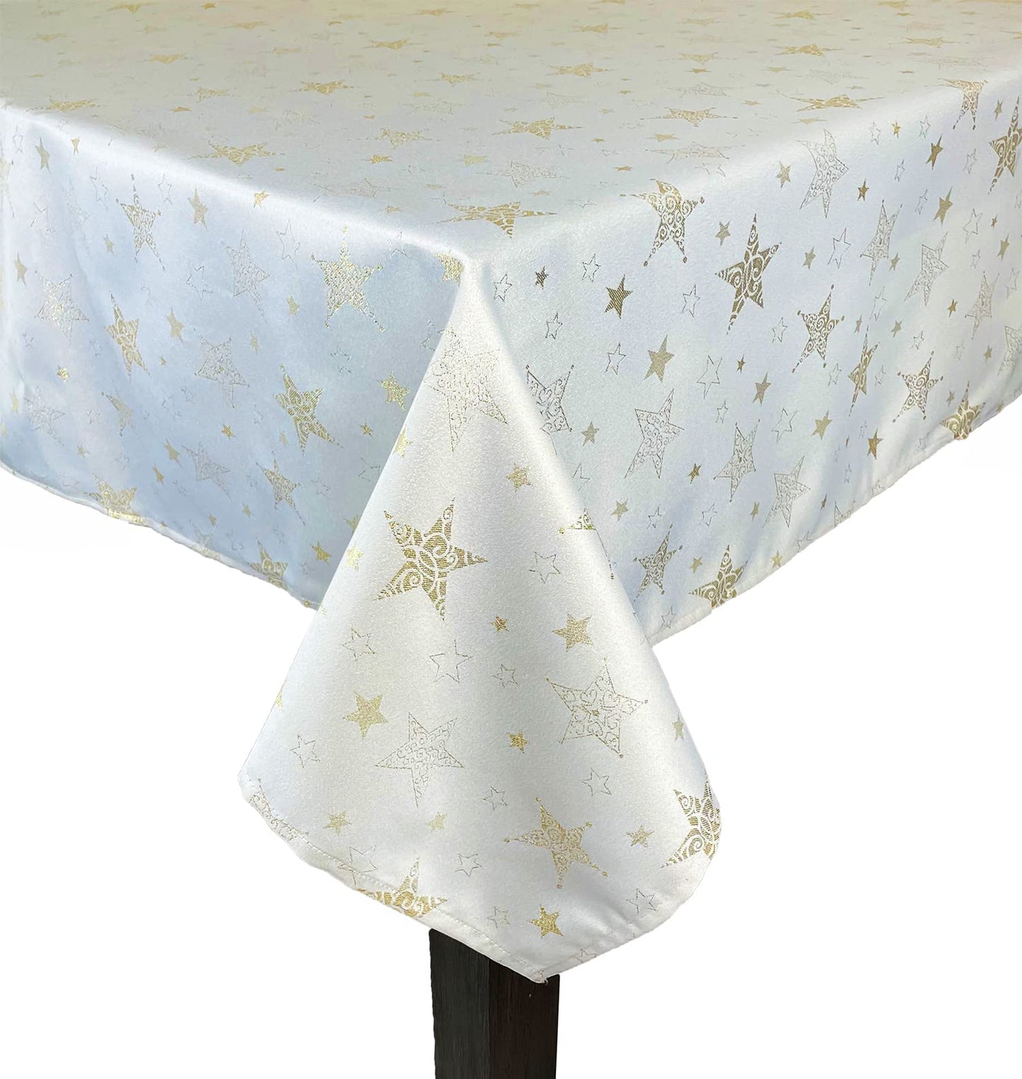 Fennco Styles Holiday Embroidered Metallic Star Tablecloth 70" W x 70" W - Ivory Woven Table Cover for Home Décor, Banquet, Family Gathering, Christmas, Special Occasion
