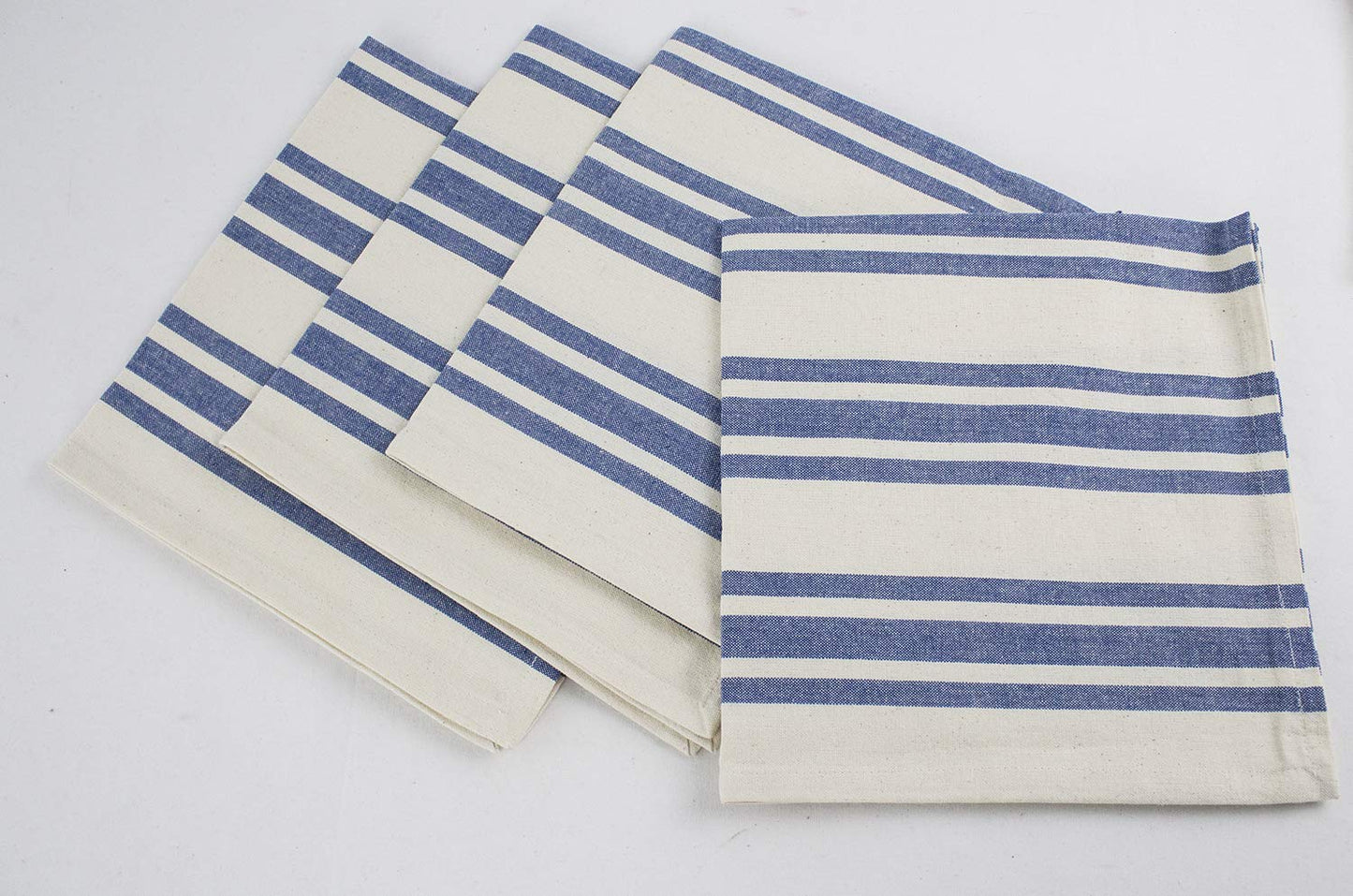 Fennco Styles Dauphine Collection Farmhouse Striped Cotton 20 x 20 Inch Cloth Napkins, Set of 4 - French Blue Dinner Napkins for Dining Table, Banquet, BBQ Table and Family Dinner