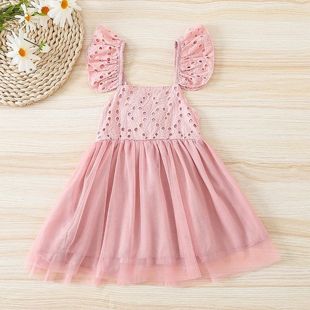 stylesilove Baby Toddler Girls Embroidered Eyelet Tulle Dress Princess Girl Ruffle Crisscross Sun Dress Outfit