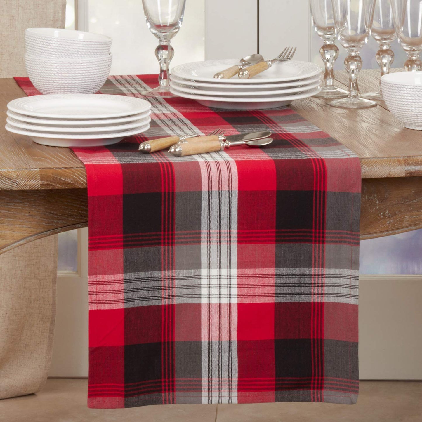 Fennco Styles Classic Rustic Plaid Cotton Table Runner - Red Traditional Plaid Table Cover for Christmas Décor, Home, Banquet, Family Gathering and Special Occasion