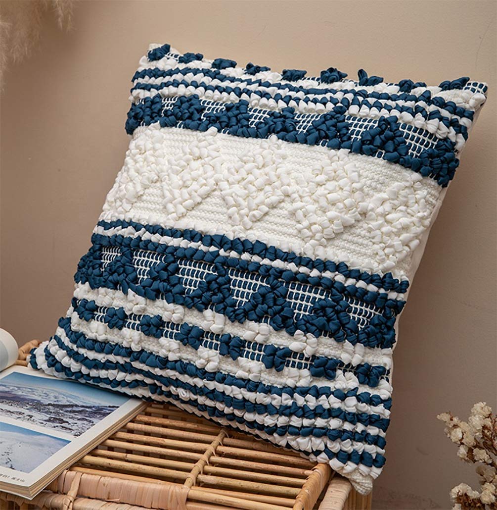 Fennco Styles Handmade Geometric Cotton Blend Decorative Throw Pillow Cover 18" W x 18" L - White Woven Pillow Case for Home, Couch, Bedroom, Bench and Office Décor