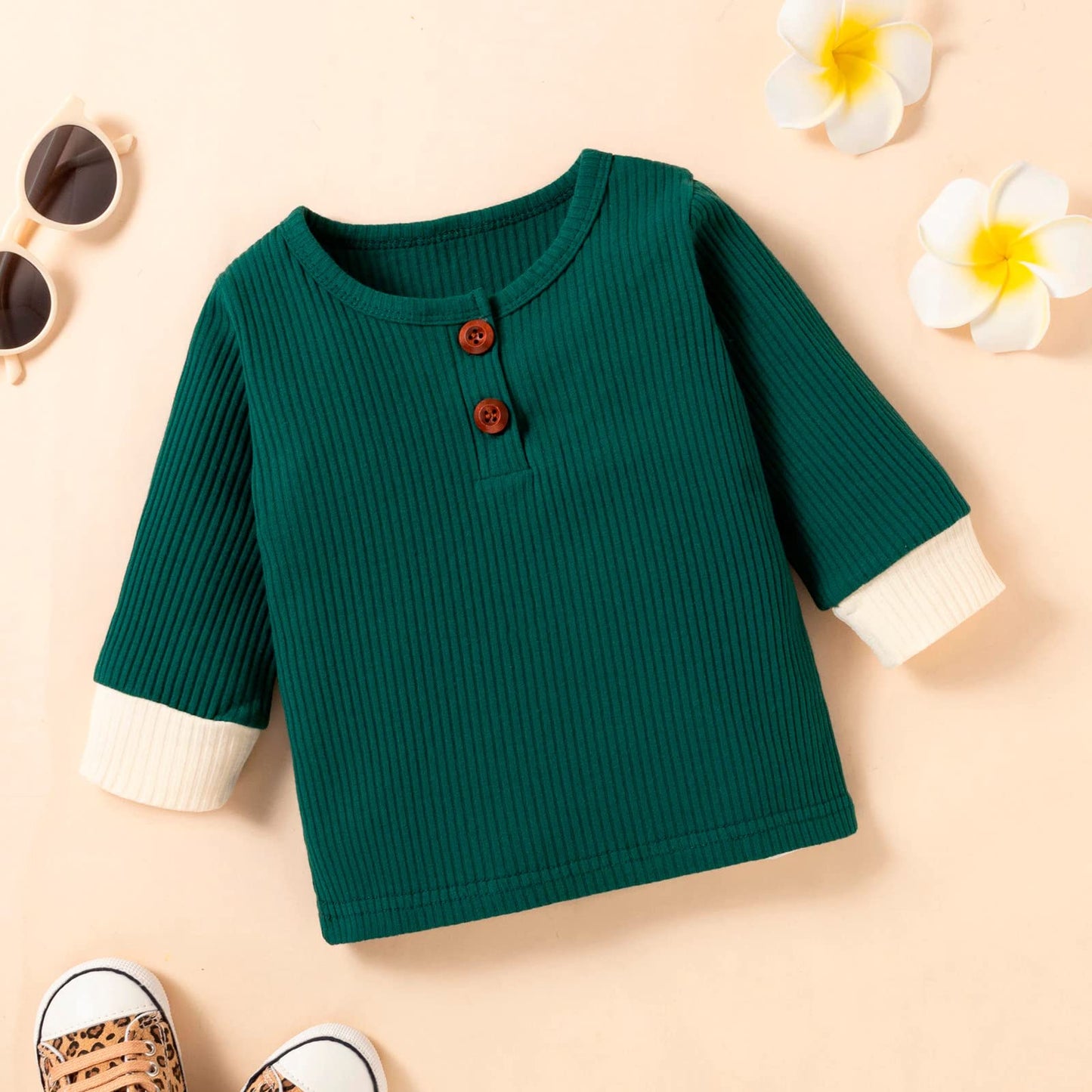 stylesilove Baby Boys Girls Solid Long Sleeve Henley Top & Pants 2pcs Set Unisex Toddler Ribbed Cotton Outfit