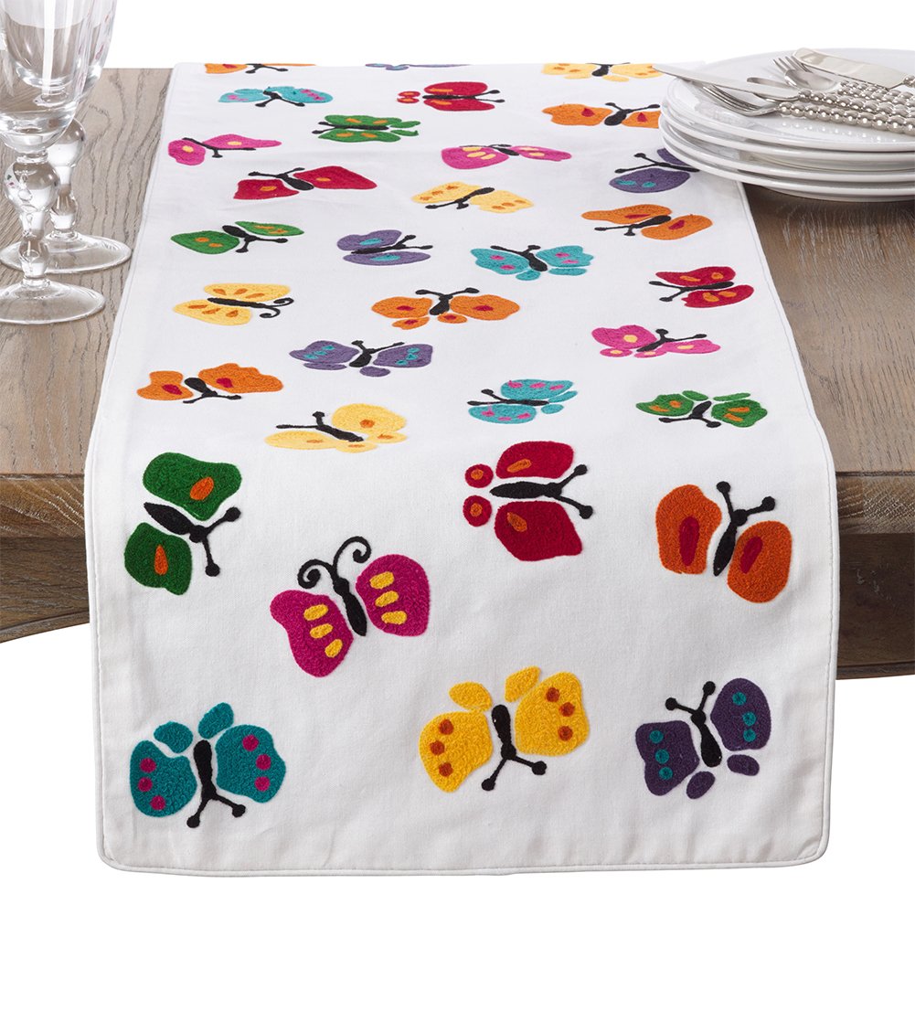 Fennco Styles Luxury Embroidered Butterfly Cotton Table Runner - 16"x72"