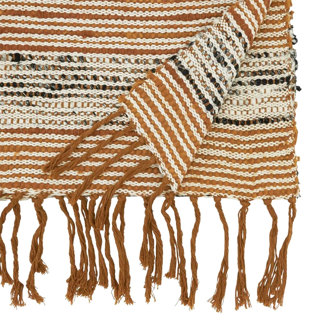 Fennco Styles Rust Striped Design Table Runner with Fringe 16" W x 72" L - Cotton Woven Table Cover for Home Décor, Dining Table, Banquets, Family Gathering and Special Events