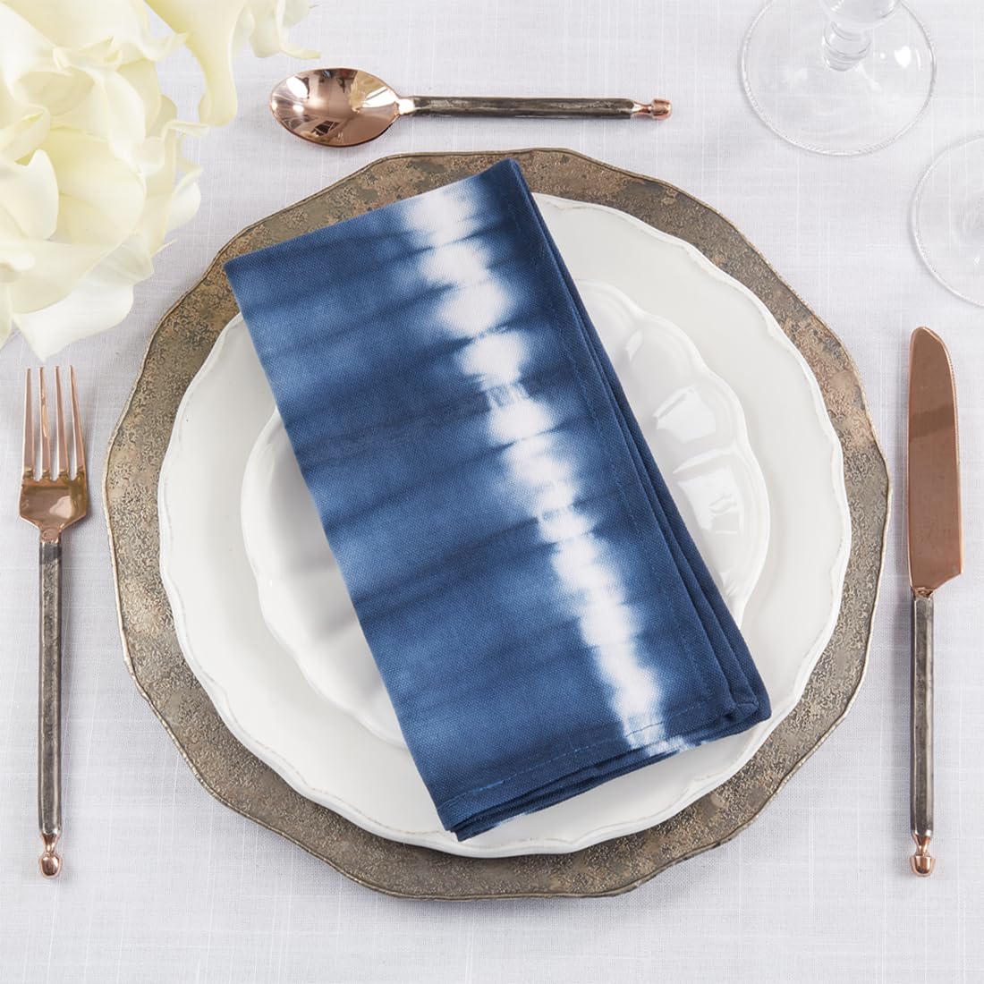 Fennco Styles Indigo Tie Dye Stripe Cotton Table Runner 16" W X 72" L
