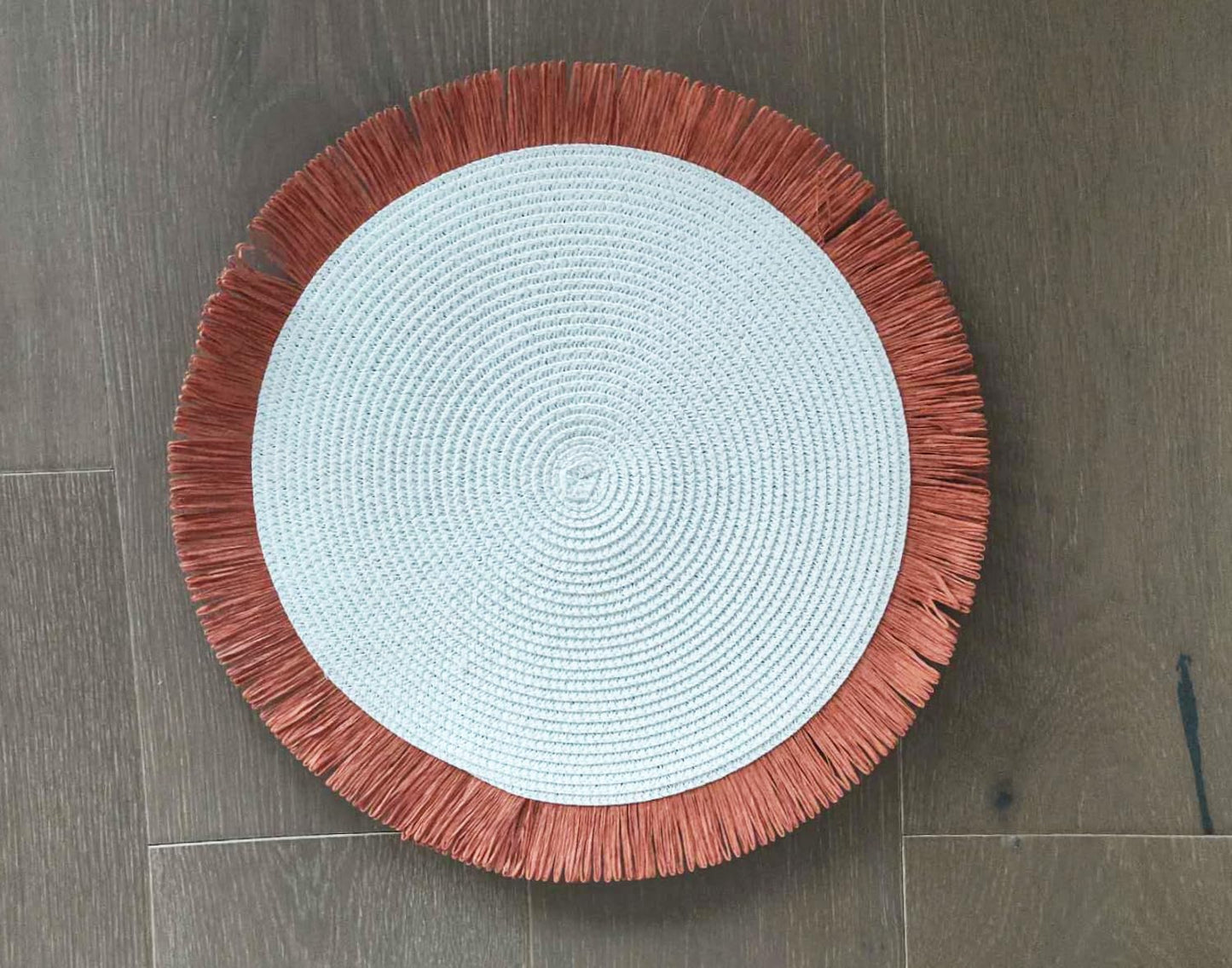 Fennco Styles Handwoven Fringe Boho Placemats 15" Round - Natural Braided Texture Table Mats for Home, Dining Room, Banquets, Family Gathering and Special Occasion