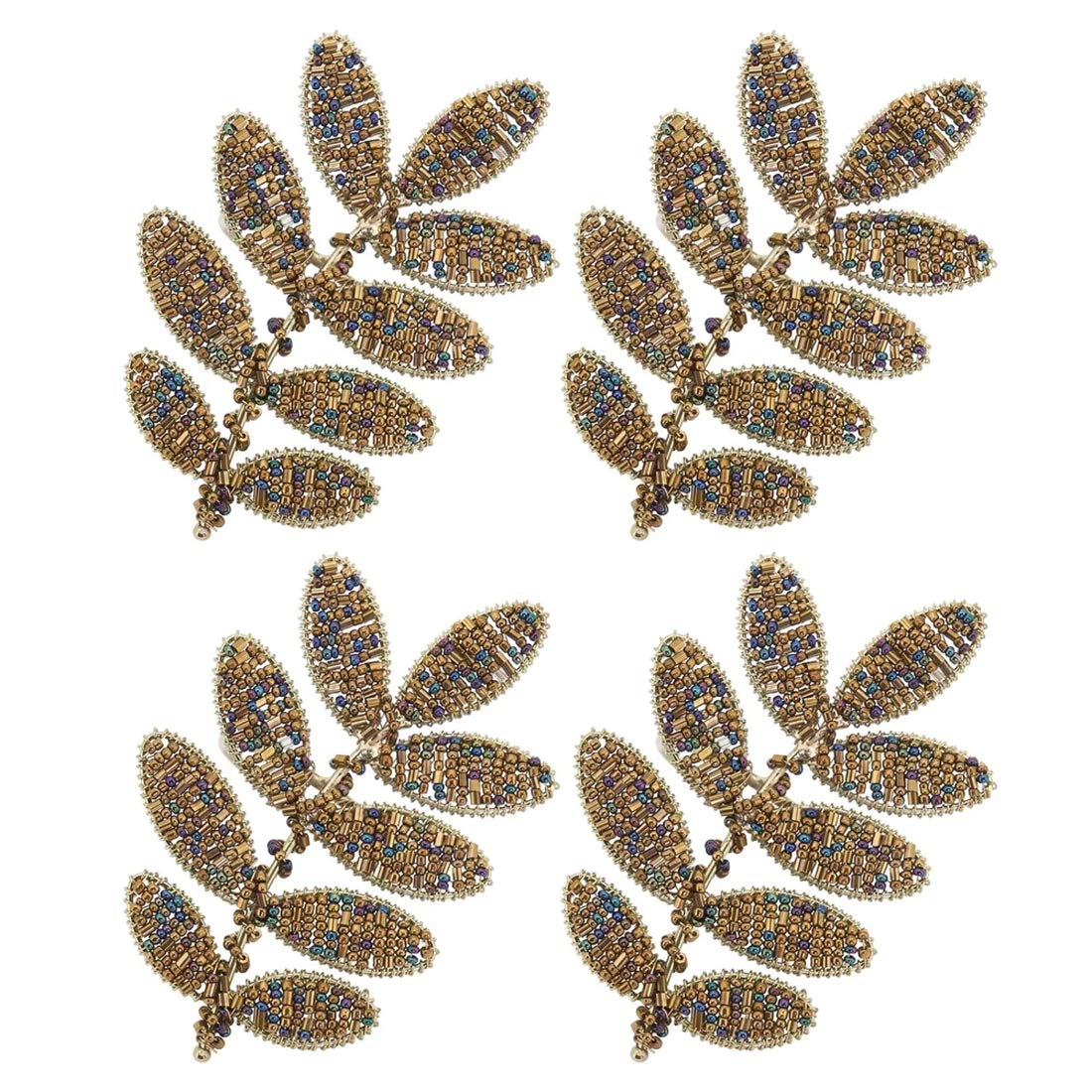 Fennco Styles Hand Beaded Leaf Decorative Napkin Rings, Set of 4 - Green Napkin Holders for Home, Dining Room, Banquet, Family Gathering, Holiday Décor and Special Occasion