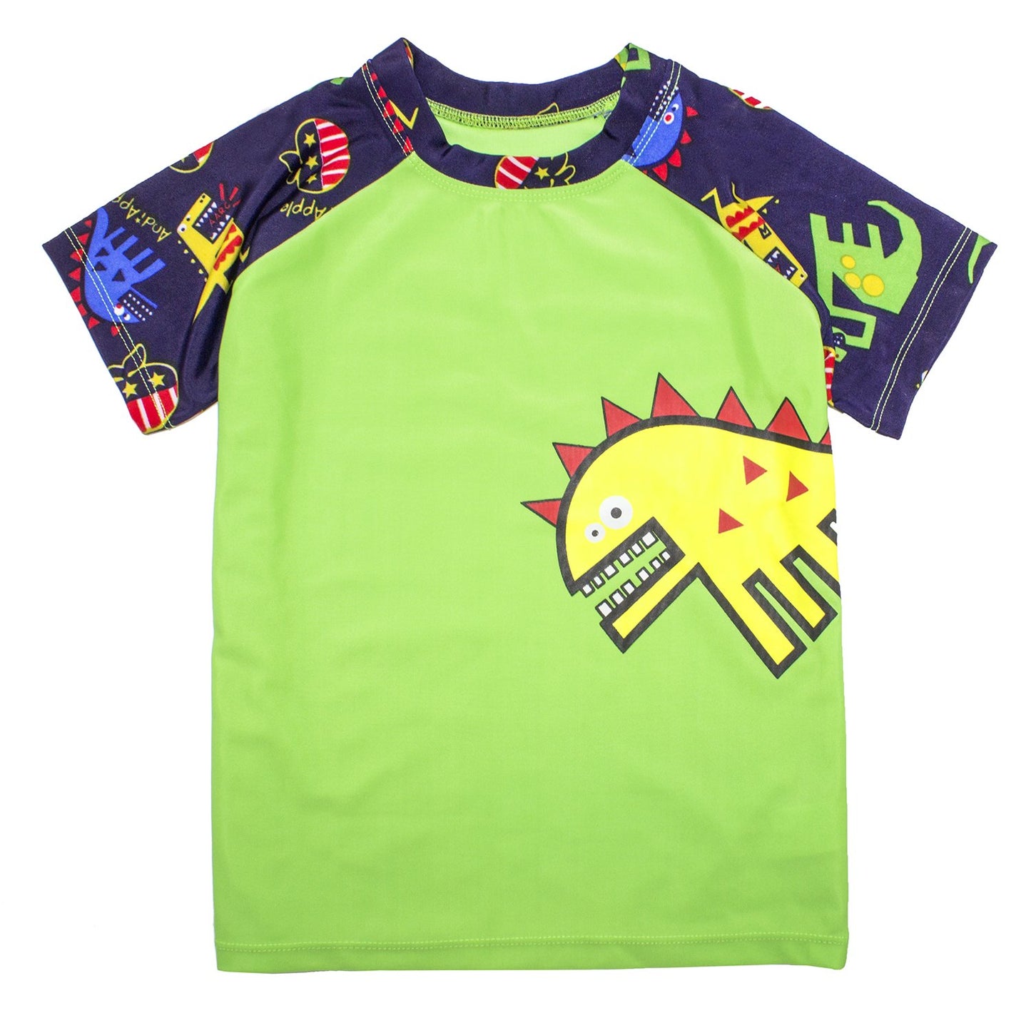 stylesilove Kids Boy Cartoon Dinosaur Shark Rashguard Top & Swim Shorts with Hat 3 pcs Set