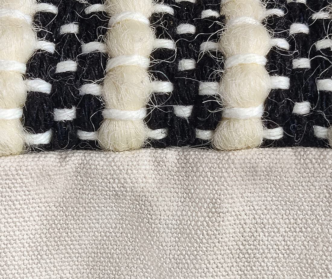 Fennco Styles Handwoven Striped Pom Pom Cotton Wool Decorative Throw Pillow 18" W x 18" L - Black & White Textured Cushion for Home, Couch, Bedroom, Living Room and Office Décor
