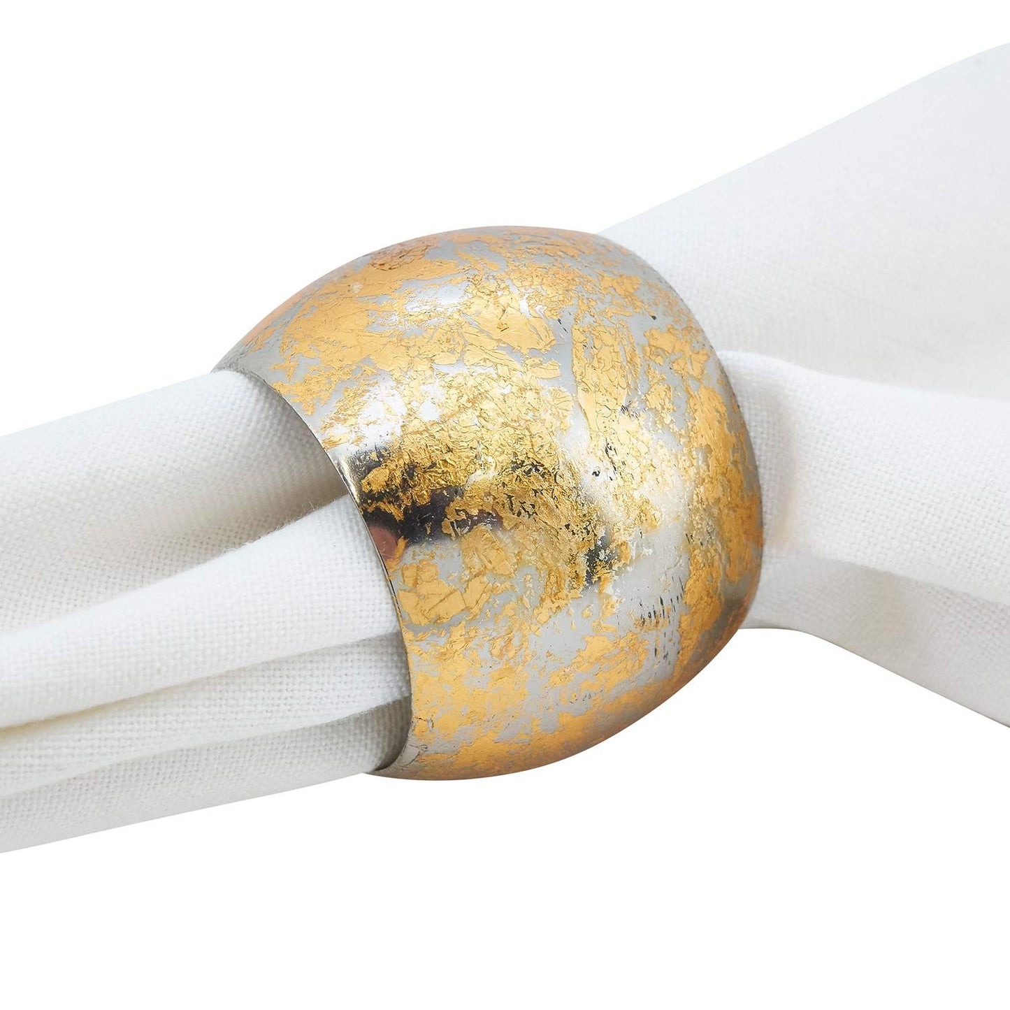 Fennco Styles Gold Plated Brass Collection Texture Design Napkin Rings - Circle Metal Napkin Rings for Family Dinners, Banquets, Spcial Event, Holiday and Table Décor