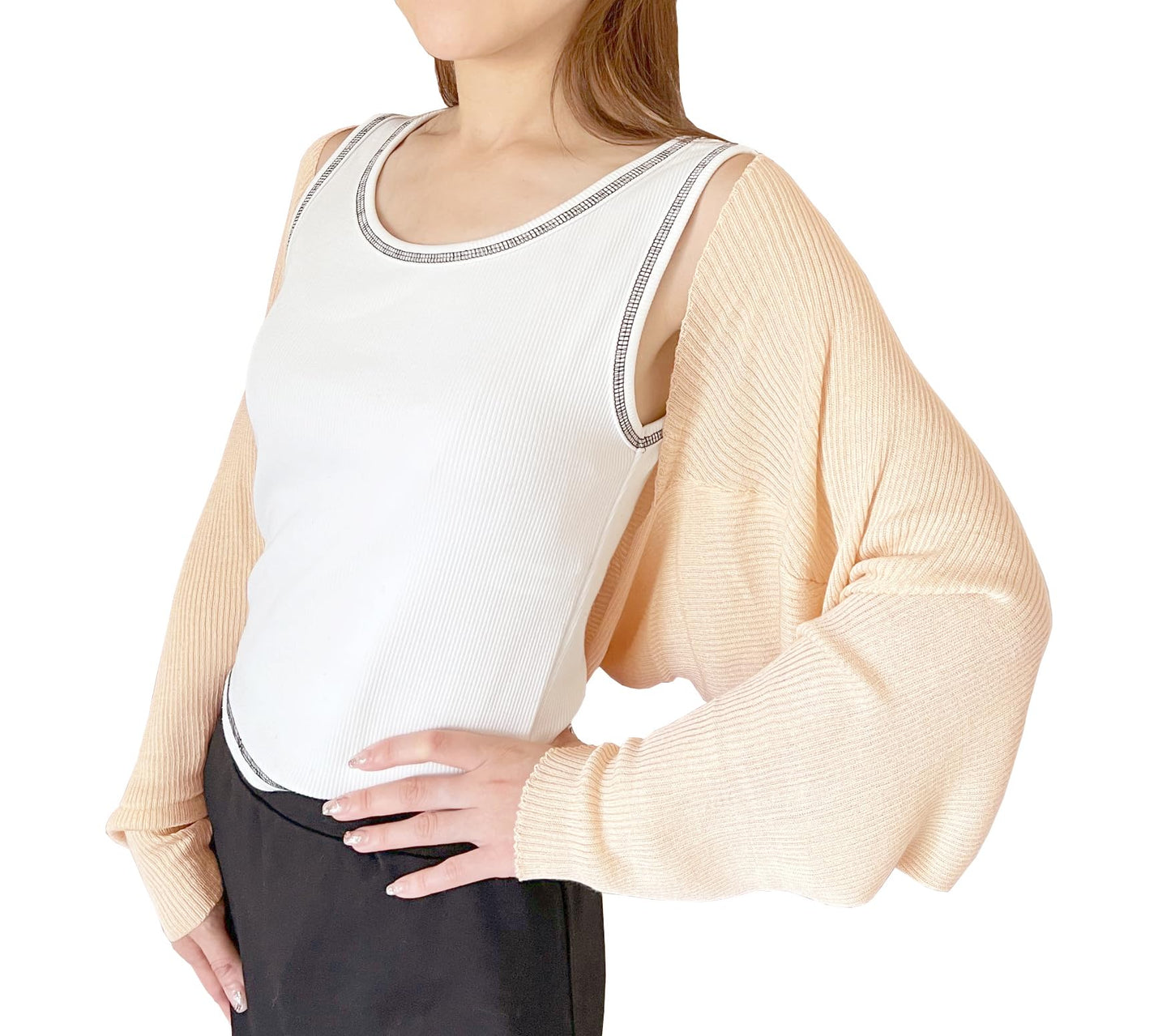 stylesilove Women Lightweight Ribbed Knit Bolero Shrug Long Sleeve Solid Cardigan Soft Sweater Open Front Cape Shawl
