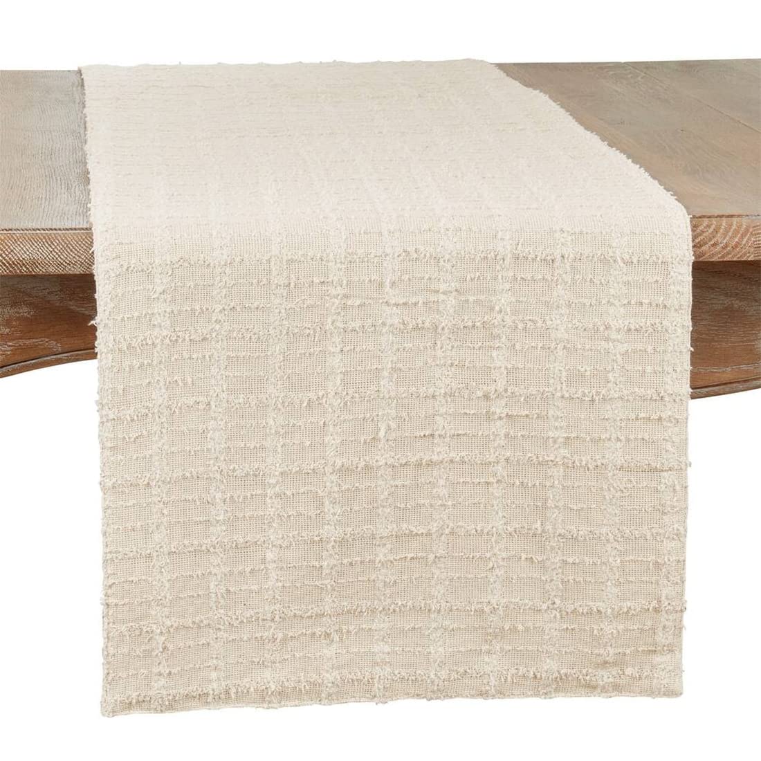 Fennco Styles Textured Design Cotton Table Runner 13" W x 72" L - Natural Woven Table Cover for Home Décor, Dining Table, Banquets, Family Gathering and Special Events