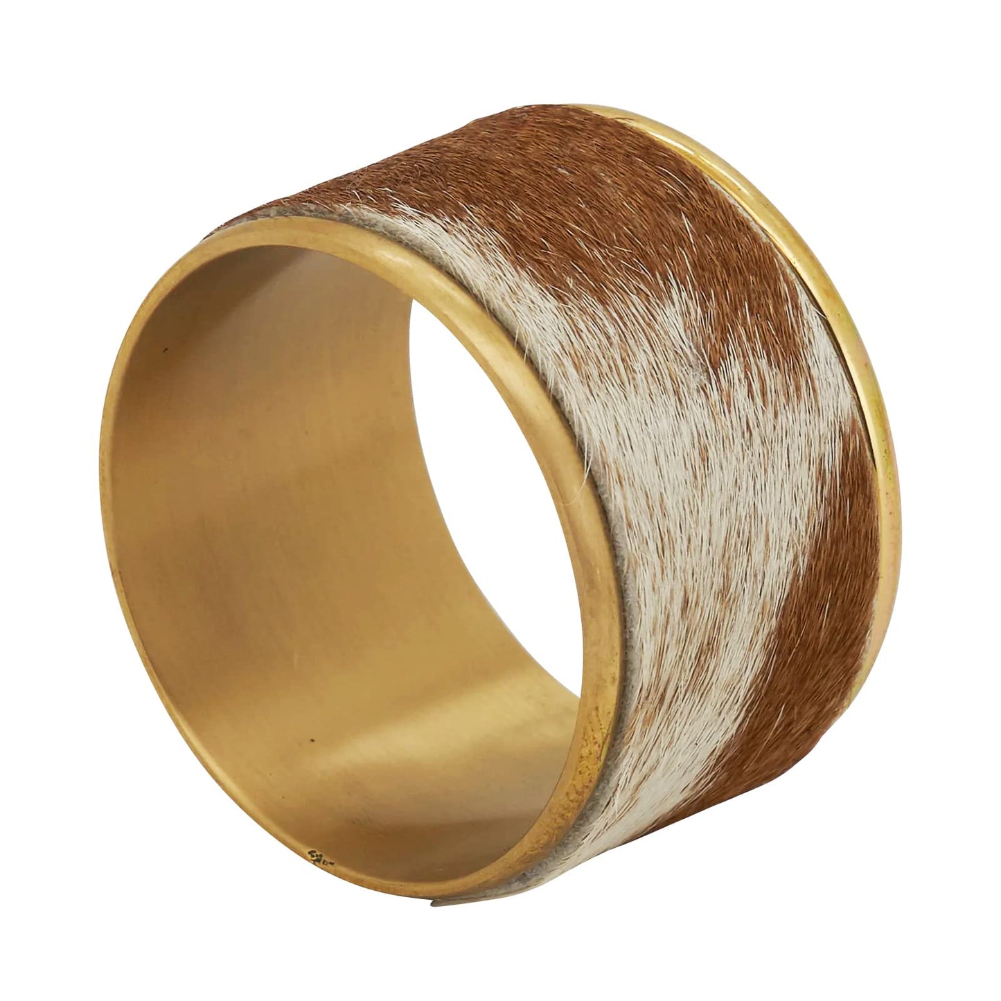 Fennco Styles Elegant Cowhide Brass Napkin Rings, Set of 4 - Brown Metal Napkin Holder for Everyday Use, Dining Table Décor, Banquets, Holidays and Special Occasion