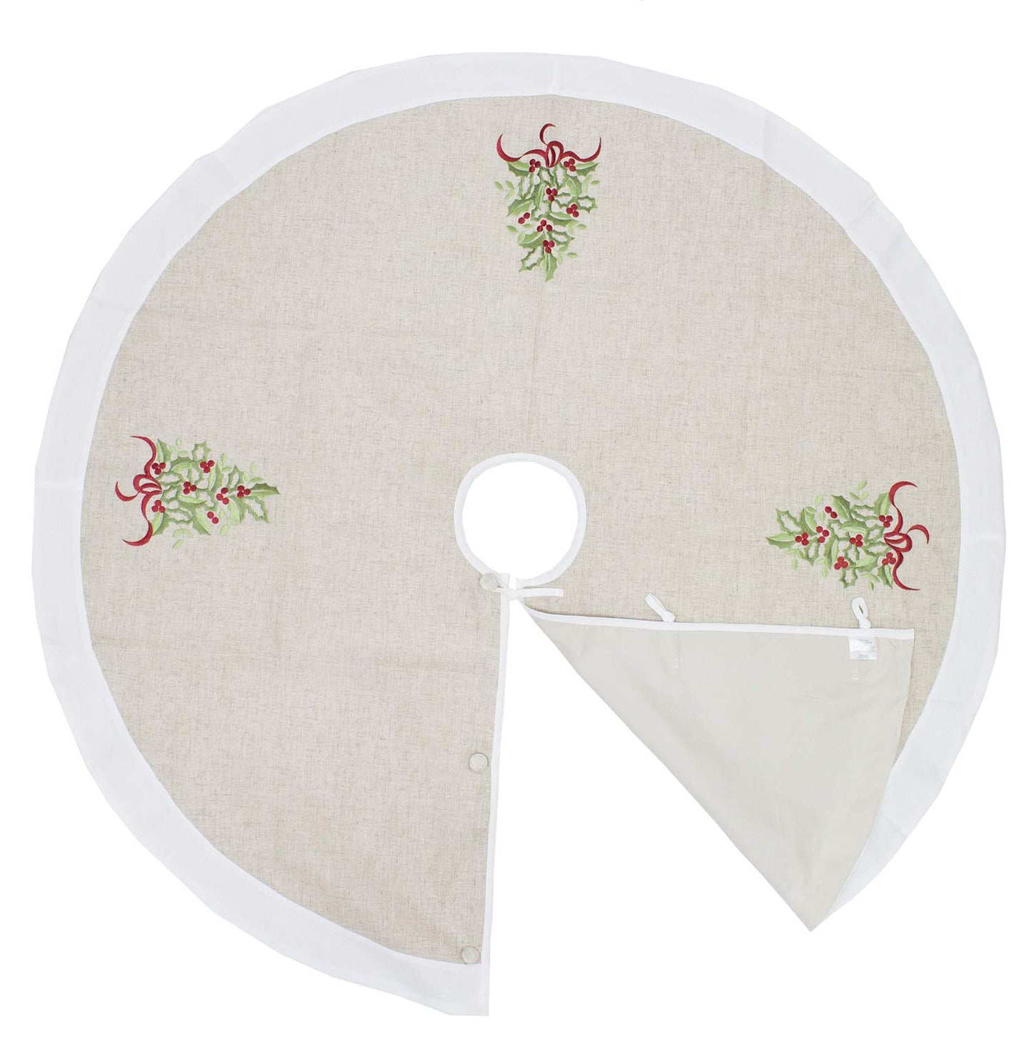 Fennco Styles Embroidered Holly Christmas Tree Holiday Decorative Tree Skirt