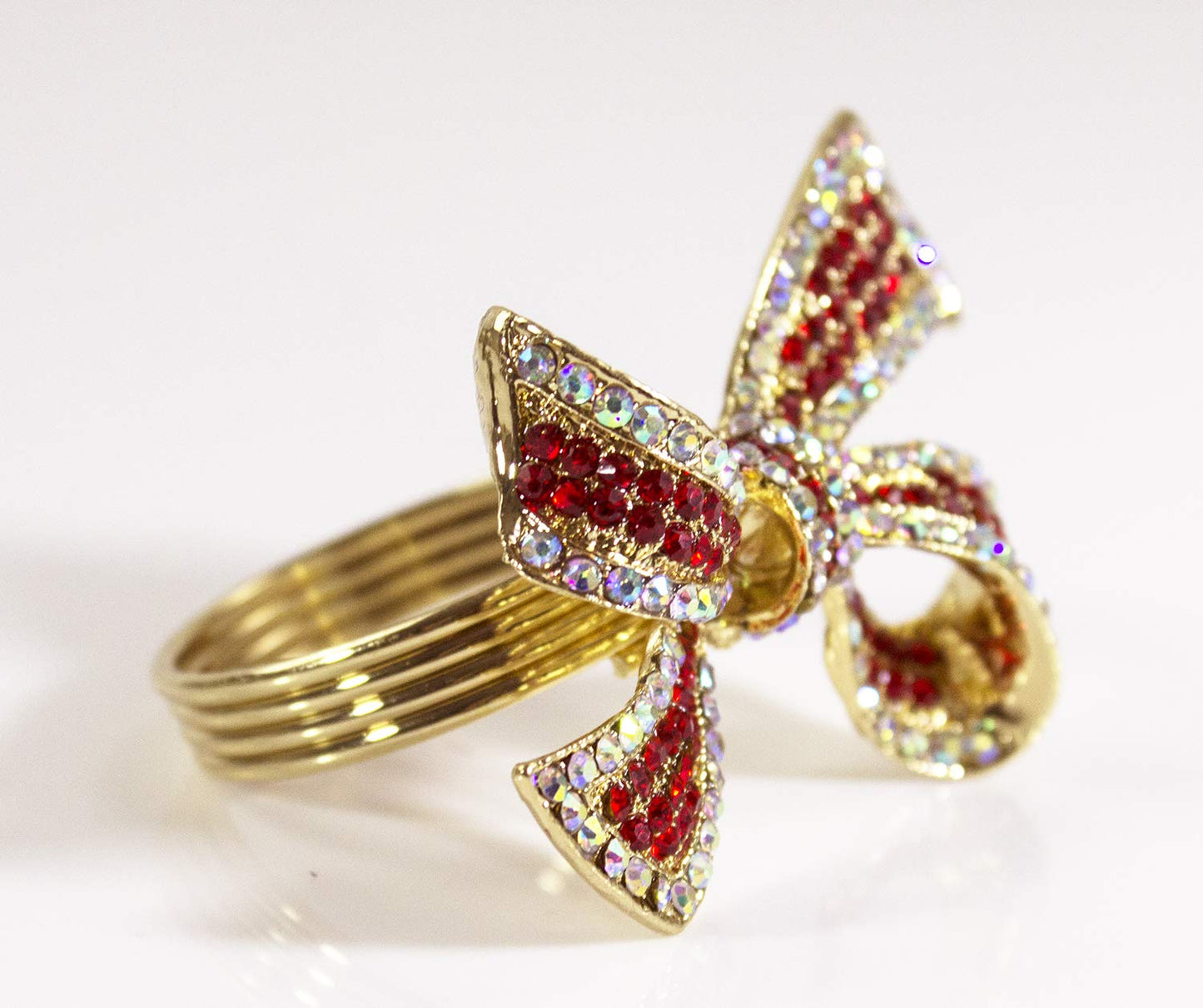 Fennco Styles Stunning Crystal Bowknot Gold-Plated Napkin Rings Wedding Holiday Table Decoration - Set of 4