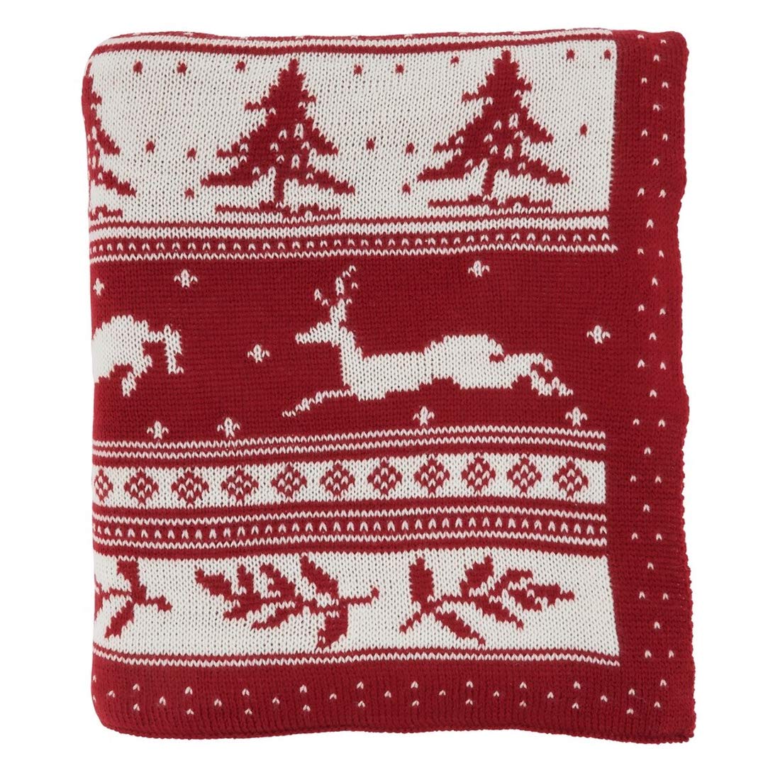 Fennco Styles Reversible Christmas Design Knitted Throw Blanket 50" W x 60" L – Red Blanket for Bed, Couch, Sofa, Home Décor, Ideas