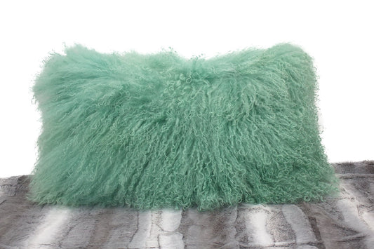 Fennco Styles Geniune Mongolian Lamb Fur Decorative Throw Pillow 12" W X20 L, Mint