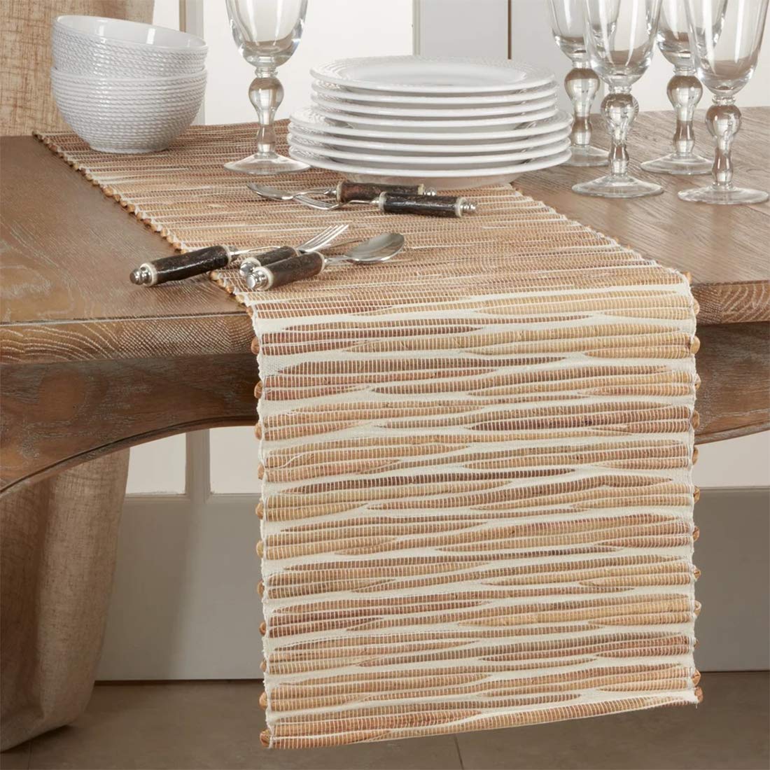 Fennco Styles Woven Chic Texture Water Hyacinth Table Runner Table Cover for Home Décor, Dining Table, Banquets, Holiday and Special Events