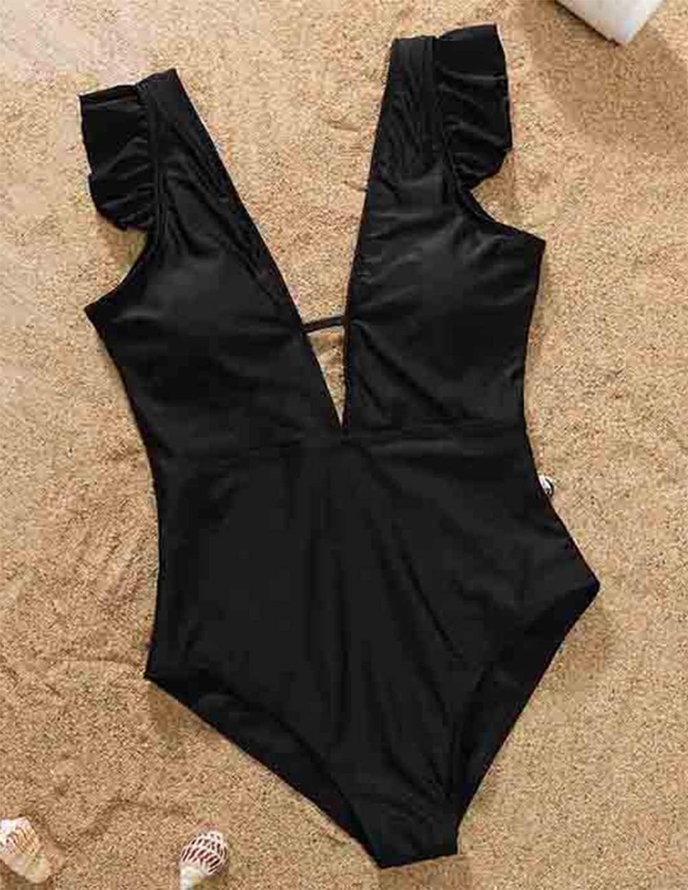 stylesilove Mommy and Me Ruffle One Piece Swimsuit Black Matching Family Bathing Suit Beach Pool Swimwear
