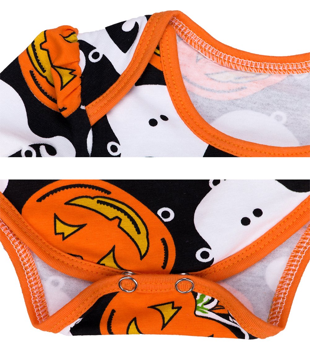 stylesilove Infant Baby Girls Pumpkin Long Sleeve Cotton Romper Tutu Dress and Headband 2pcs Fall Spooky Outfit