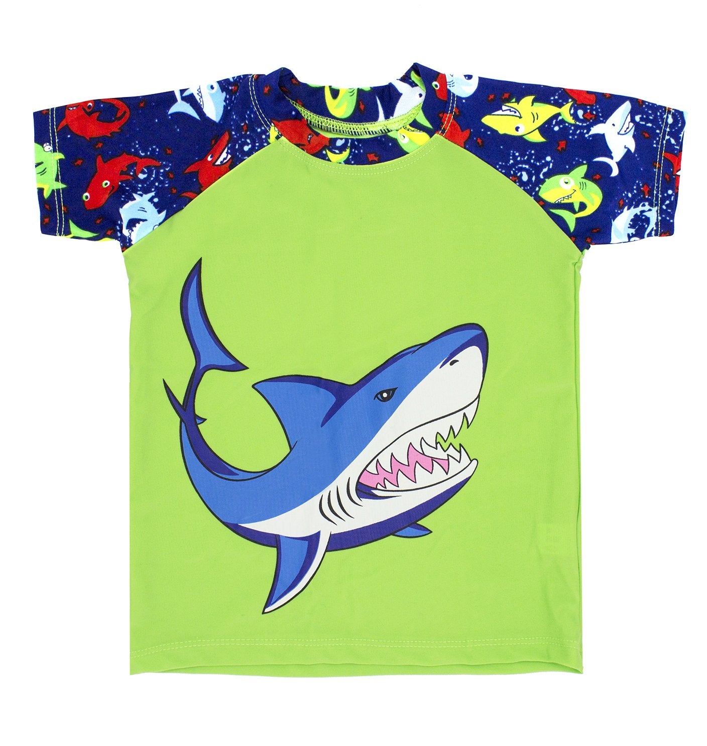 stylesilove Kids Boy Cartoon Dinosaur Shark Rashguard Top & Swim Shorts with Hat 3 pcs Set