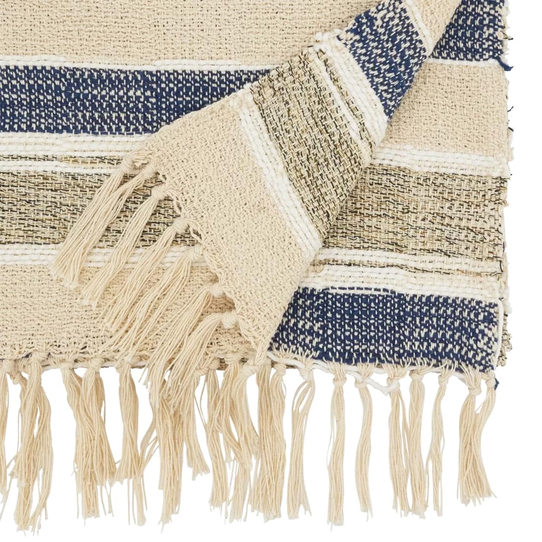 Fennco Styles Stripe Cotton Table Runner with Fringe Design 16" W x 72" L - Navy Blue Woven Table Cover for Home Décor, Dining Table, Banquets, Family Gathering and Special Events