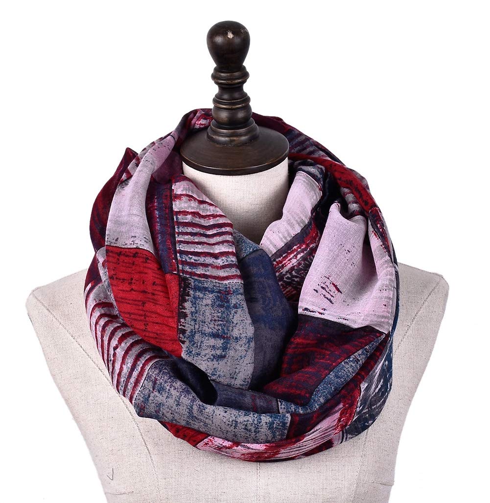 stylesilove Women Girls Color Block Abstract Print Infinity Loop Scarf Lightweight Autumn Wrap Neck Warmer