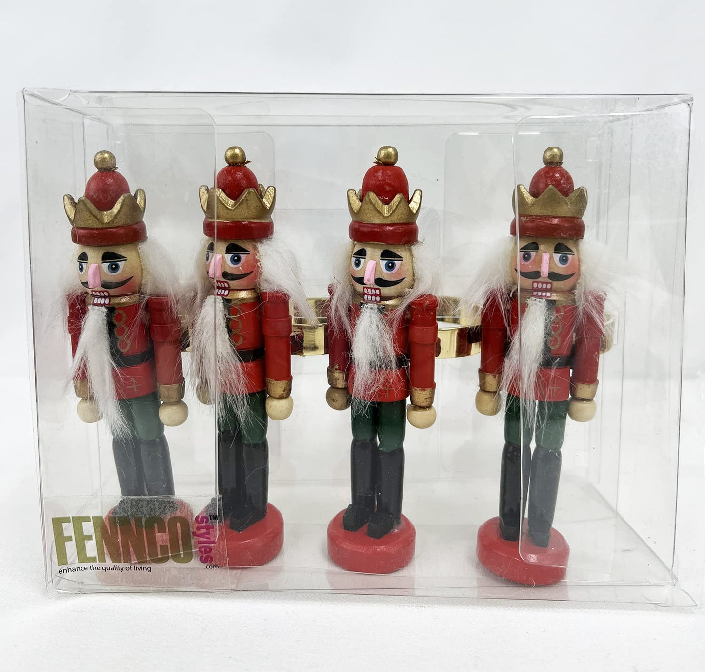 Fennco Styles Handmade Wooden Nutcracker Decorative Napkin Rings, Set of 4 - Festive Soldier Napkin Holders for Dining Table, Christmas, Holidays Décor and Special Occasions