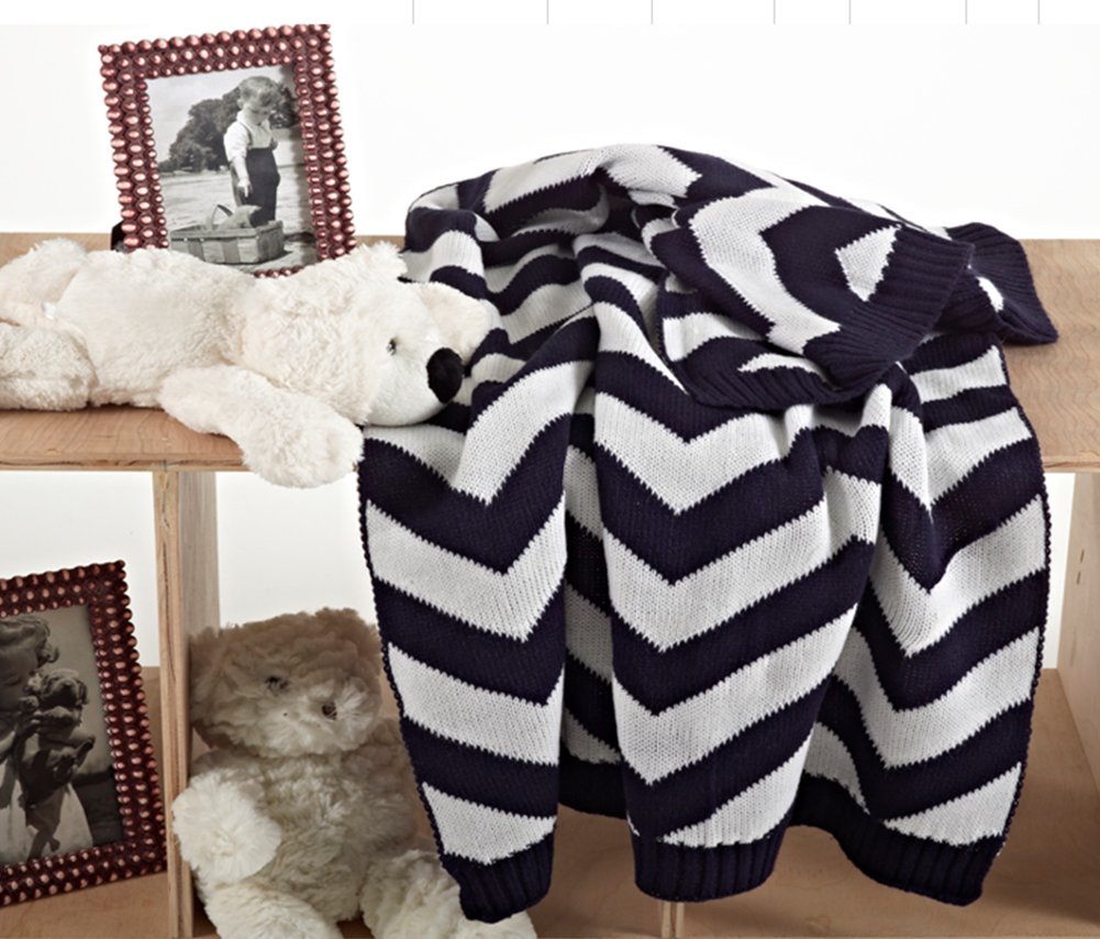 Fennco Styles Knitted Chevron Soft Baby 30 x 40 Inch Throw - Navy Throw Blanket for Baby Shower, Holiday, and Baby Room Decor, Photo Prop