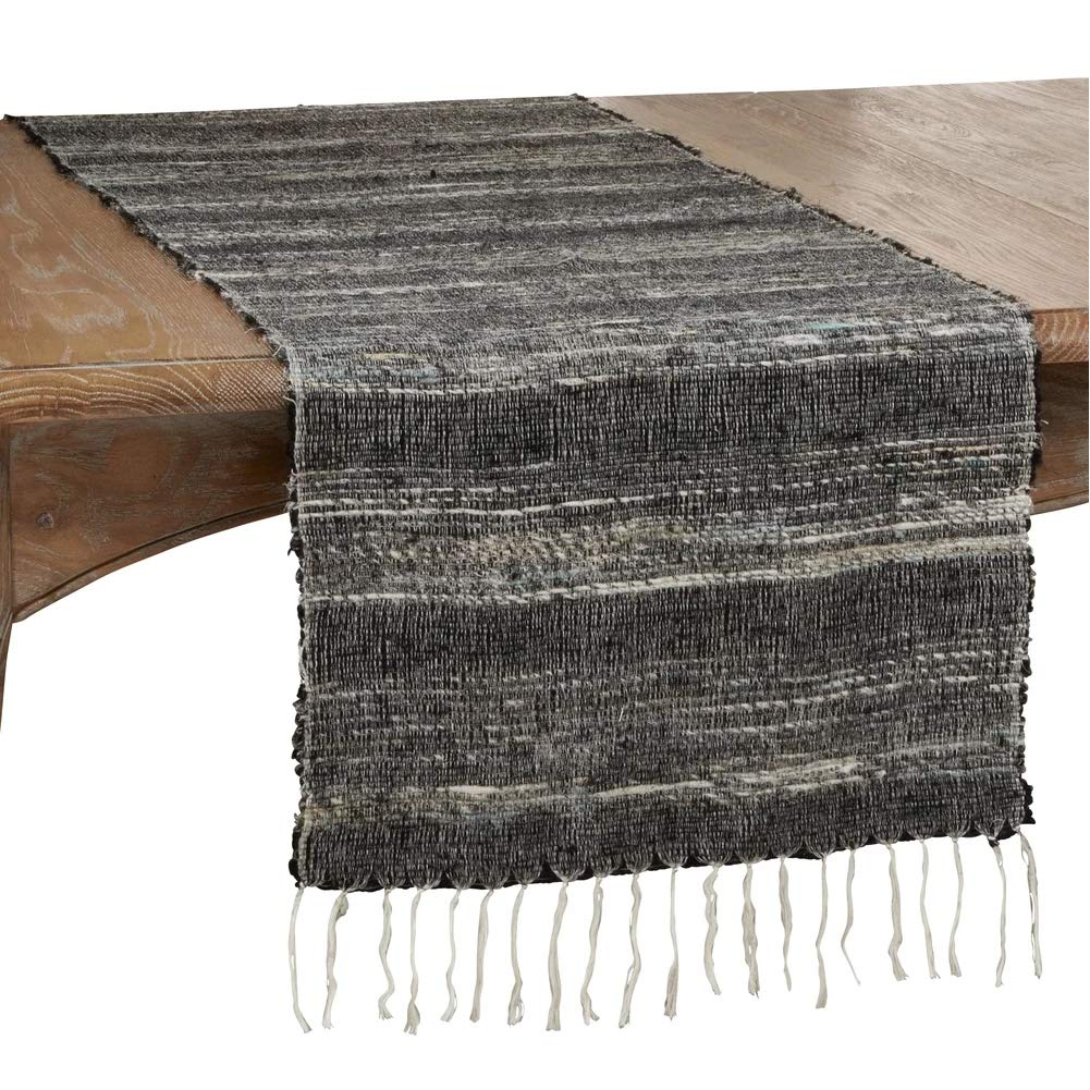 Fennco Styles Homey Cotton Table Runner with Stripes 16 x 72 Inch – Black Table Cover for Home Décor, Dining Table, Banquets, Holidays and Special Events