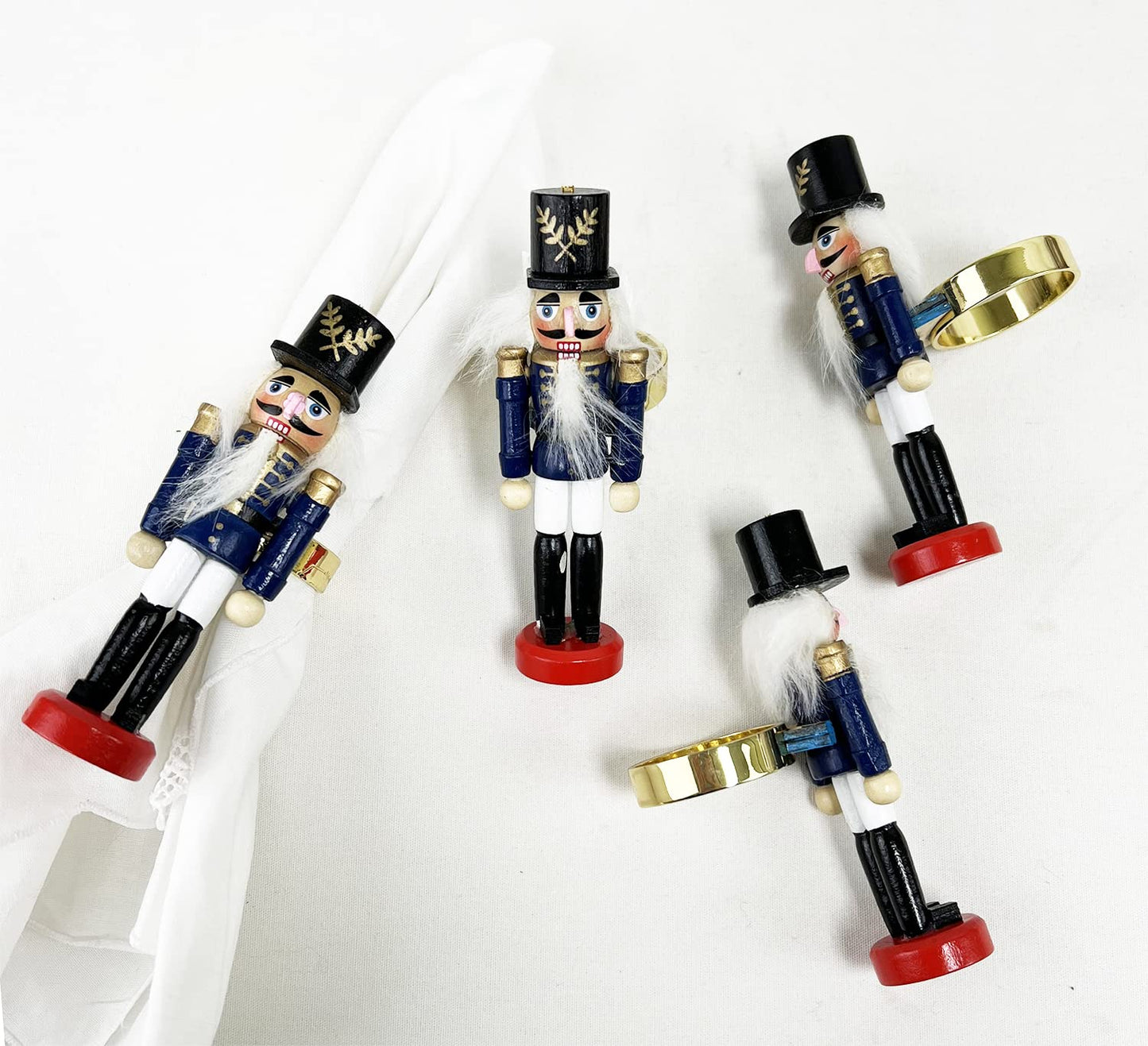 Fennco Styles Handmade Wooden Nutcracker Decorative Napkin Rings, Set of 4 - Festive Soldier Napkin Holders for Dining Table, Christmas, Holidays Décor and Special Occasions