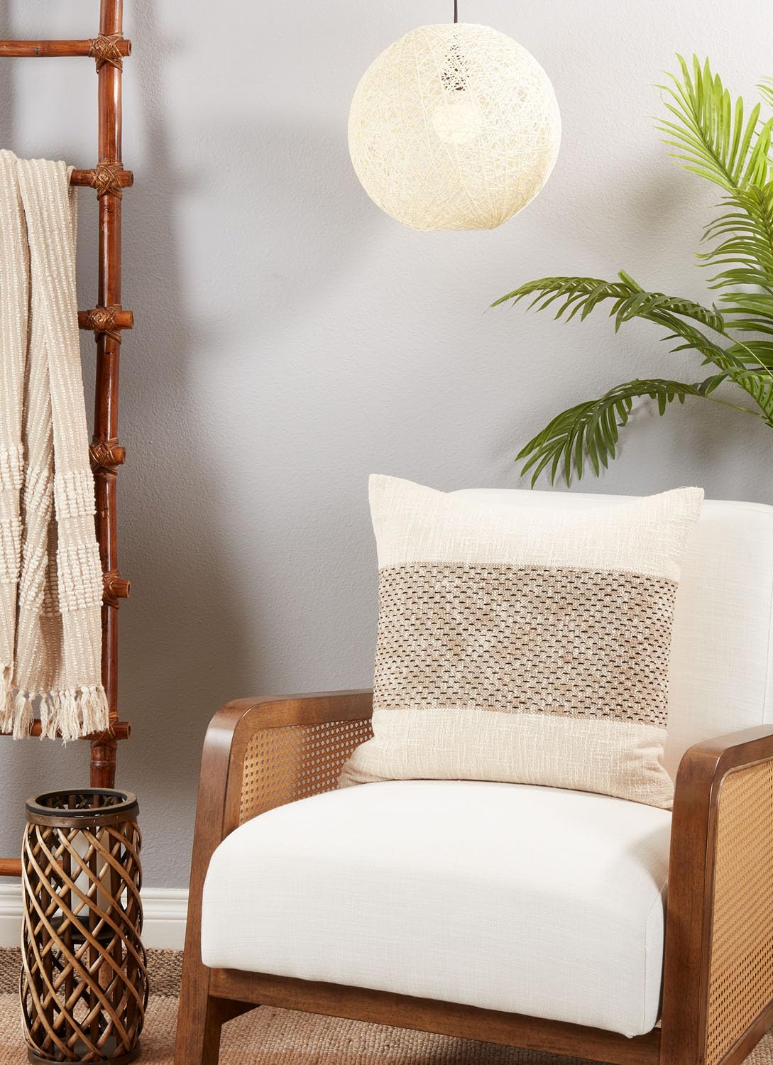 Fennco Styles Banded & Stitch Line Design Cotton Decorative Throw Pillow 20" W x 20" L - Natural Modern Cushion for Home, Couch, Bedroom, Living Room and Office Décor