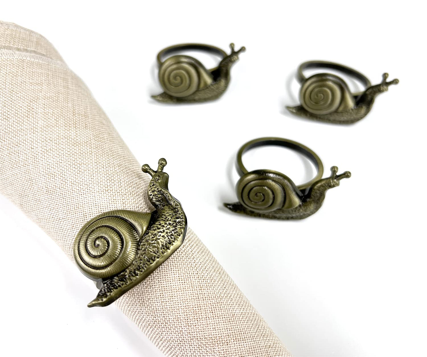 Fennco Styles Nature's Touch Snail Metal Napkin Rings, Set of 4 – Copper Napkin Holders for Family Dinner, Themed Party, Table Décor, Banquets, Holidays and Special Occasion