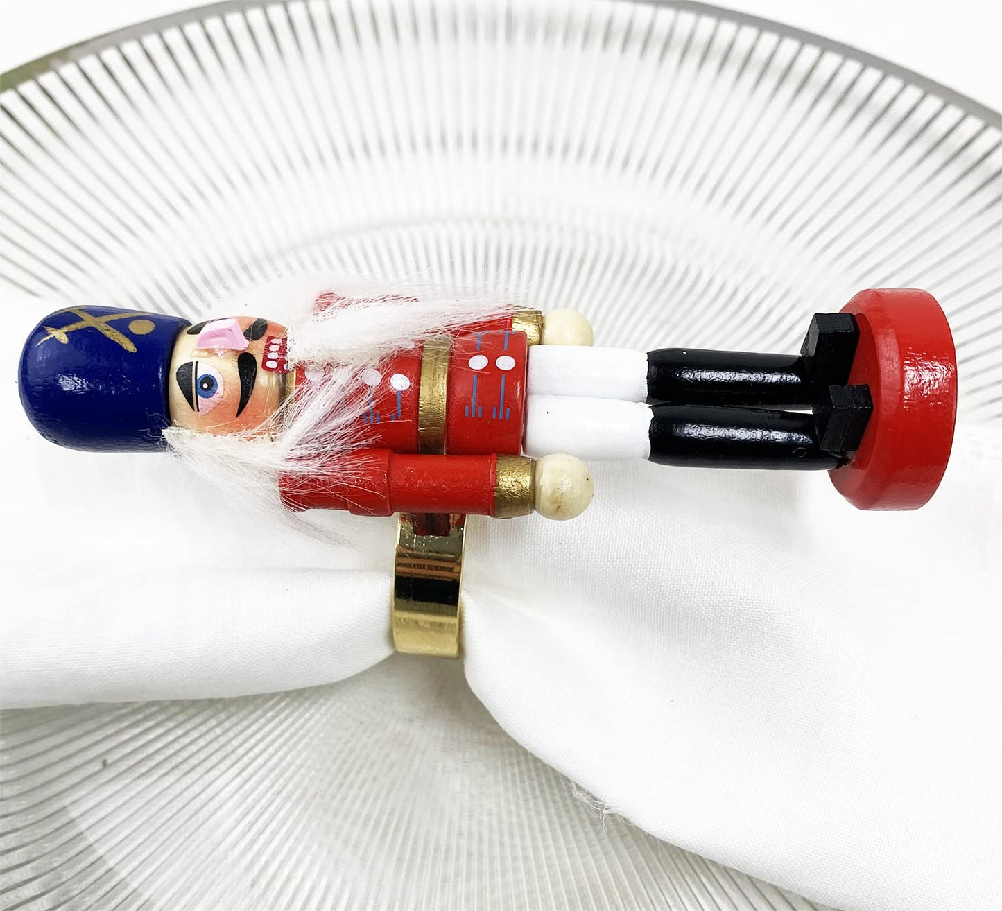 Fennco Styles Handmade Wooden Nutcracker Decorative Napkin Rings, Set of 4 - Festive Soldier Napkin Holders for Dining Table, Christmas, Holidays Décor and Special Occasions