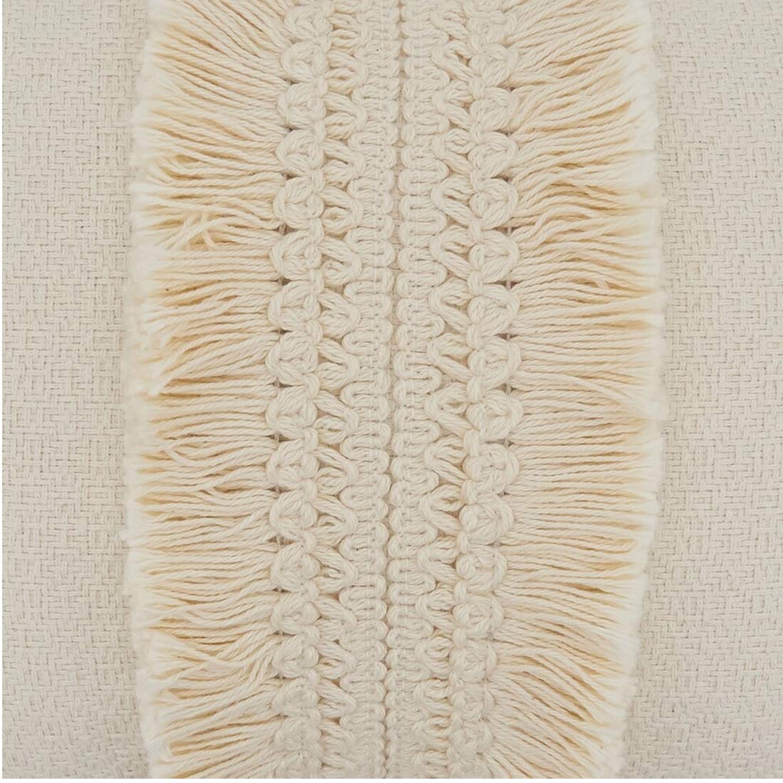 Fennco Styles Delicate Flower Fringe Applique Cotton Decorative Throw Pillow Cover 12 x 18 Inch - Ivory Accent Cushion for Home, Couch, Living Room and Everyday Décor