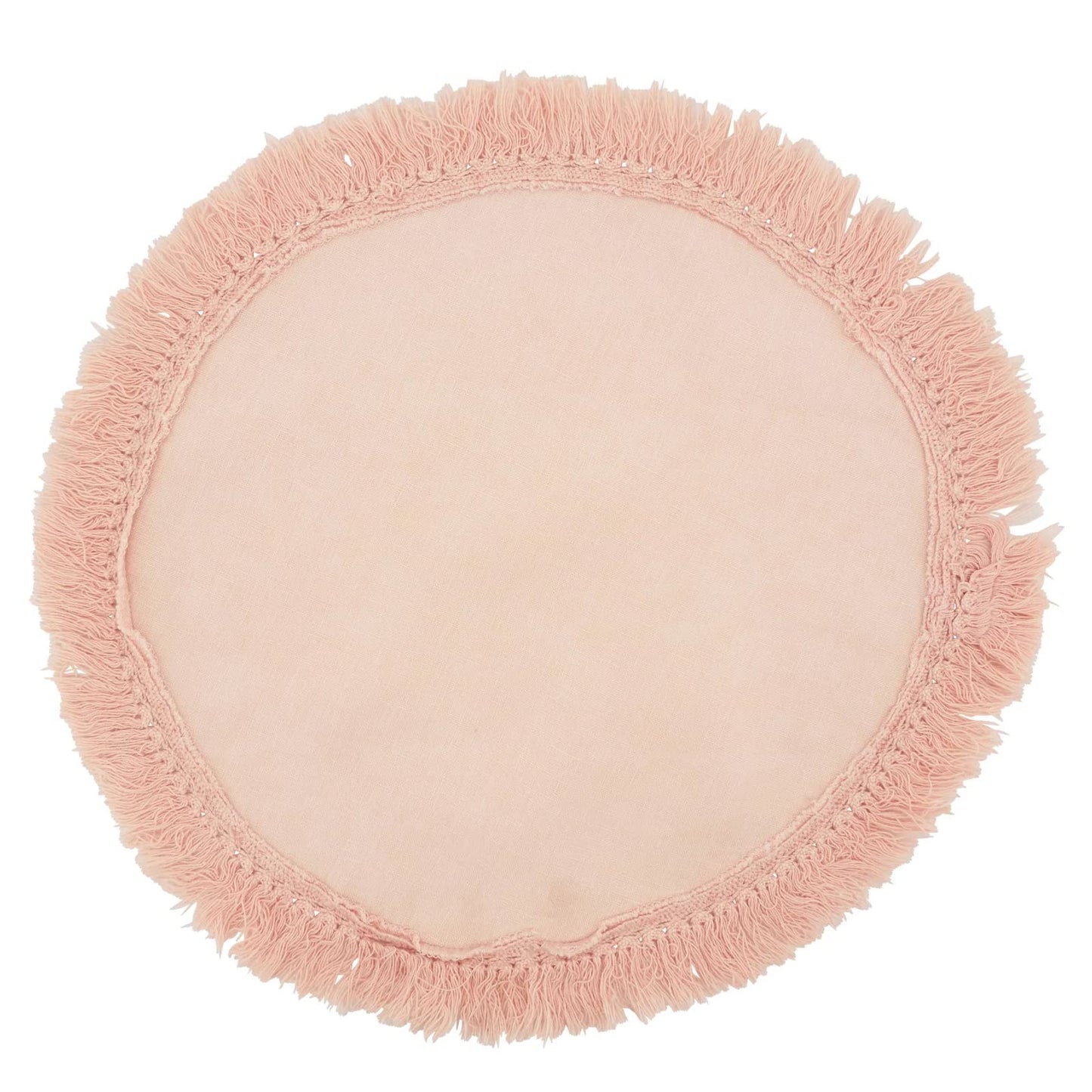 Fennco Styles Stonewashed Fringe Design 100% Linen Placemats 13" Round, Set of 4 - Blue-Grey Table Mats for Christmas, Holiday, Dining Table, Everyday Use, Banquets and Special Occasion