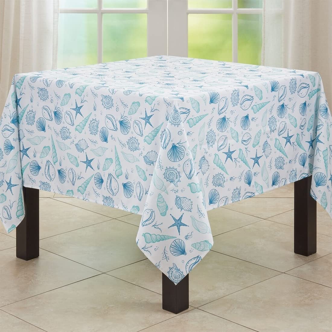 Fennco Styles Coastal Seashells Table Runner 16" W x 70" L - Blue Sealife Nautical Table Cover for Dining Room Decor, Everyday Use, Summer Gathering, Banquets, and Special Occasions