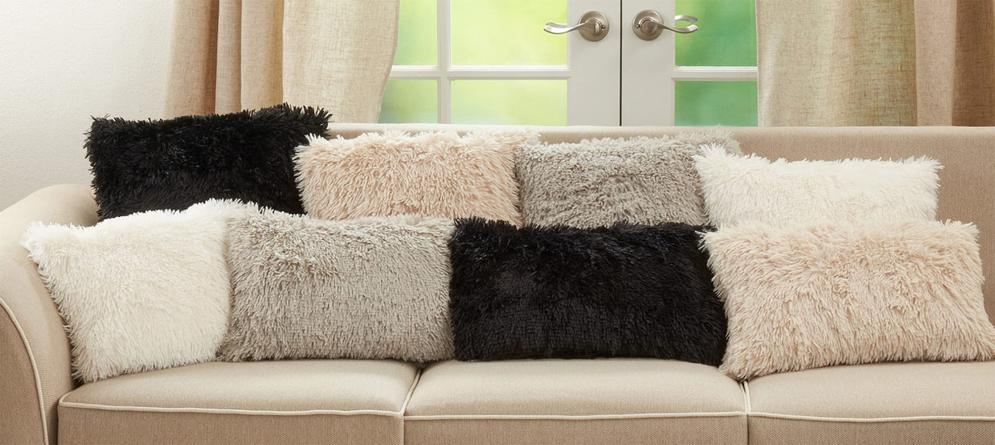 Fennco Styles Classic Faux Fur Decorative Throw Pillow Cover 18 x 18 Inch - Ivory Plush Cushion Case for Home, Couch, Living Room, Office and Holiday Décor