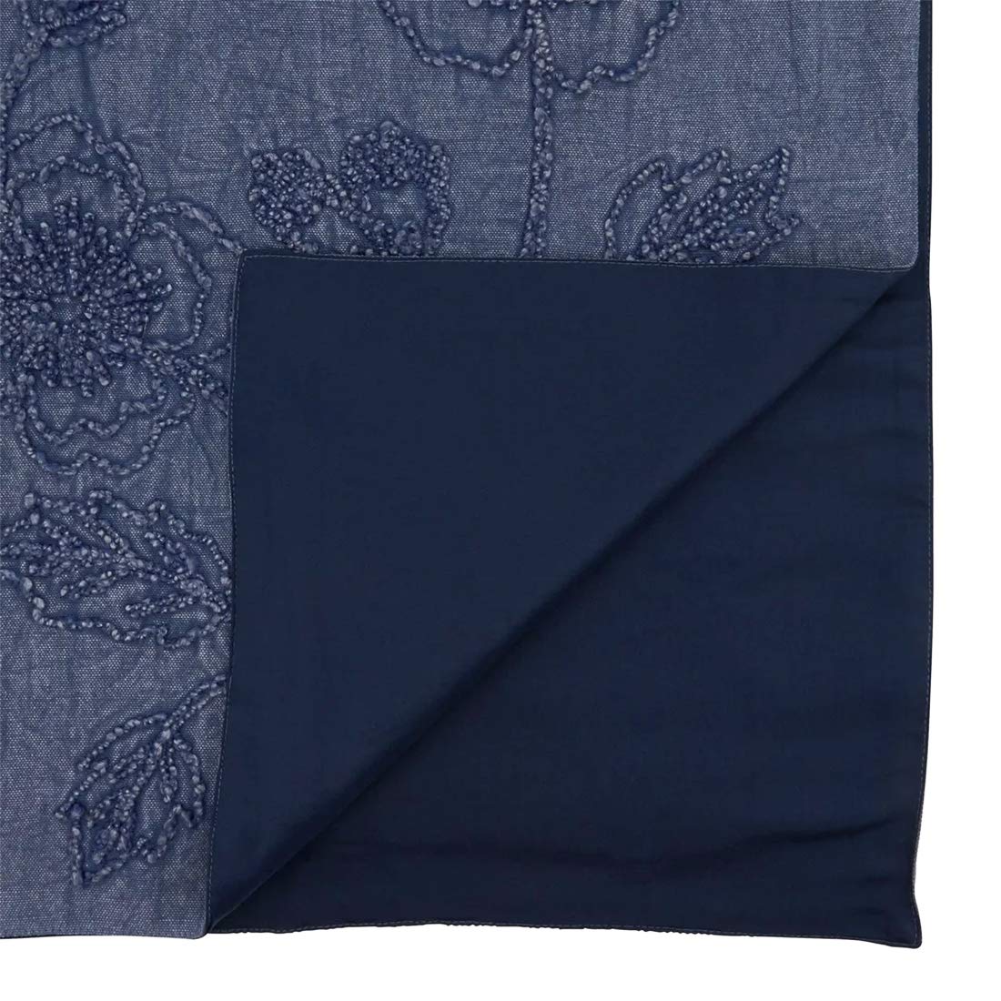 Fennco Styles Stonewashed Floral Cotton Table Runner 16" W x 72" L - Denim Blue Flower Table Cover for Home Décor, Banquet, Family Gathering, Everyday Use and Special Occasion