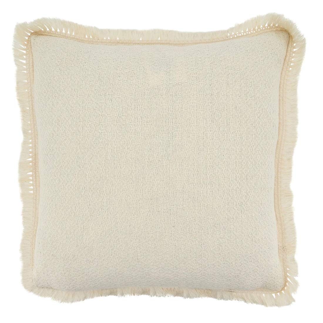 Fennco Styles Delicate Flower Fringe Applique Cotton Decorative Throw Pillow Cover & Insert 18 x 18 Inch - Ivory Accent Pillow for Home, Couch, Living Room and Everyday Décor